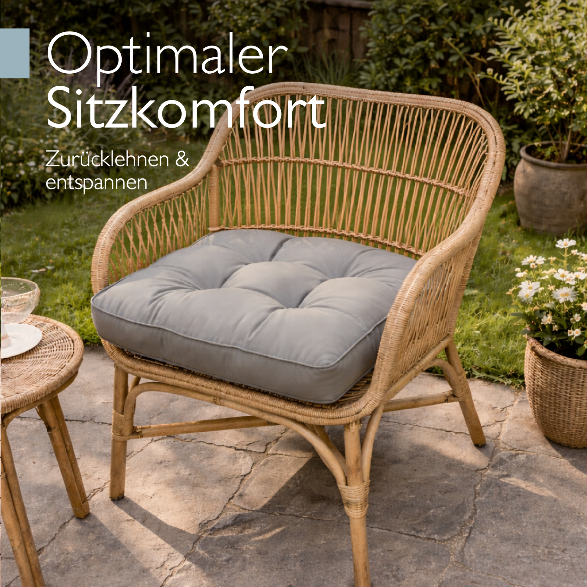 Outdoor Lounge Rückenkissen und Sitzkissen hellgrau, schmutz- und wasserabweisend, 10/12 cm dick, wetterfest, pflegeleicht, modernes Design