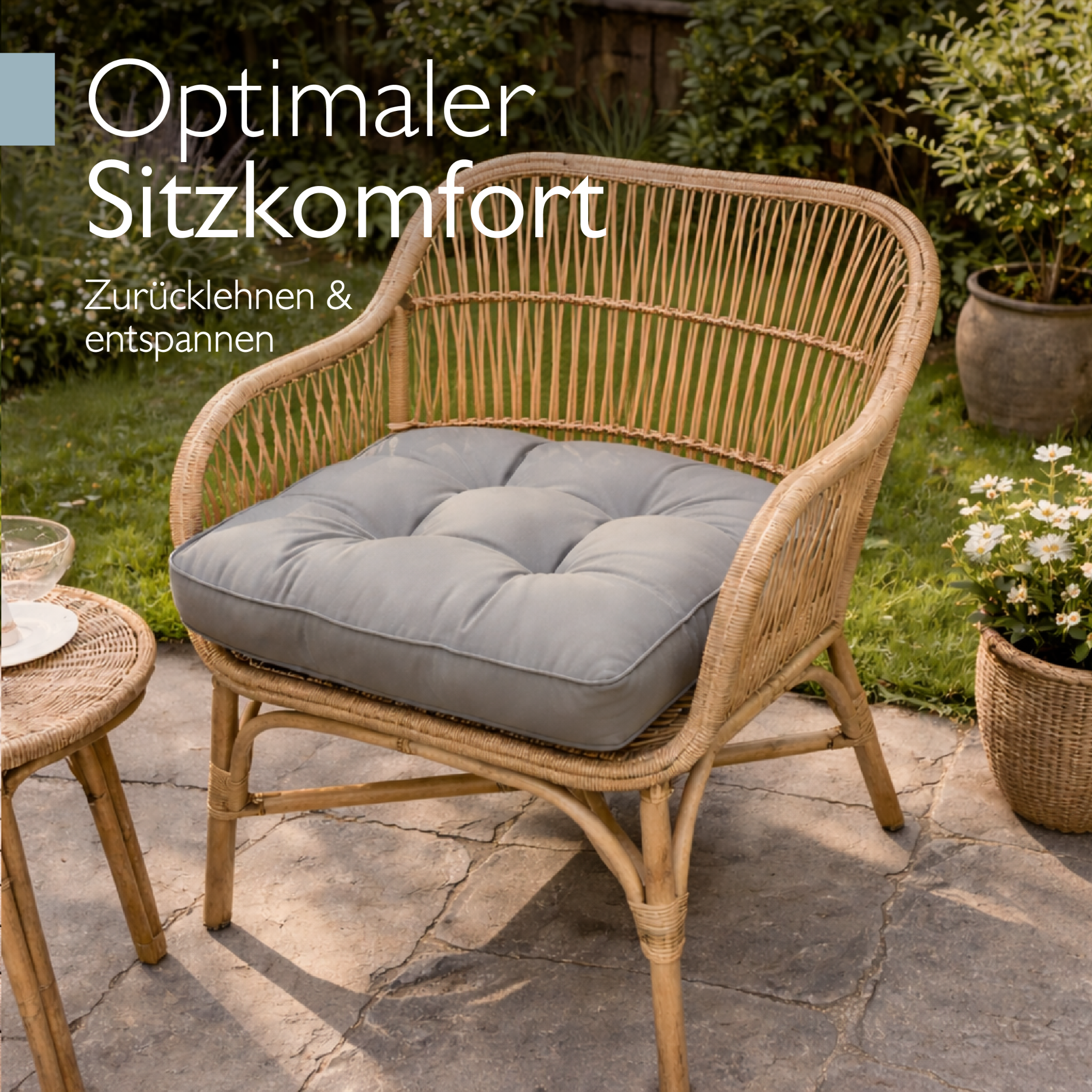 Outdoor Lounge Rückenkissen und Sitzkissen hellgrau, schmutz- und wasserabweisend, 10/12 cm dick, wetterfest, pflegeleicht, modernes Design