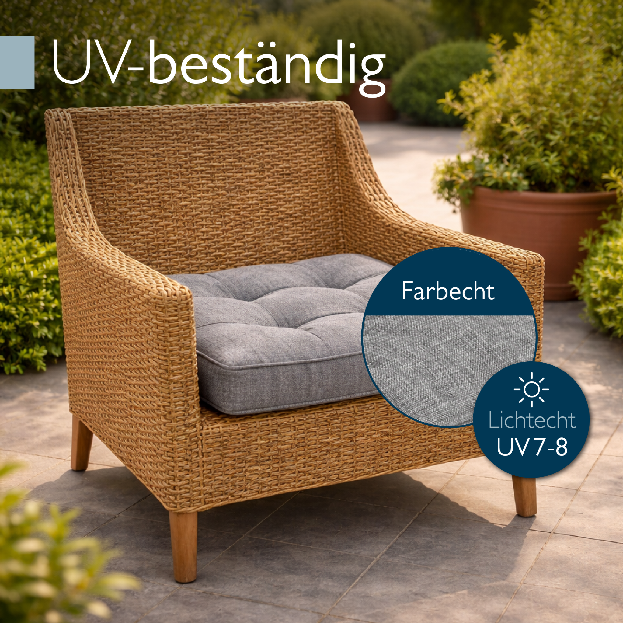 Beauflair Lounge Kissen Outdoor hellgrau wasserabweisend Sitz- und Rückenkissen 10-12 cm dick