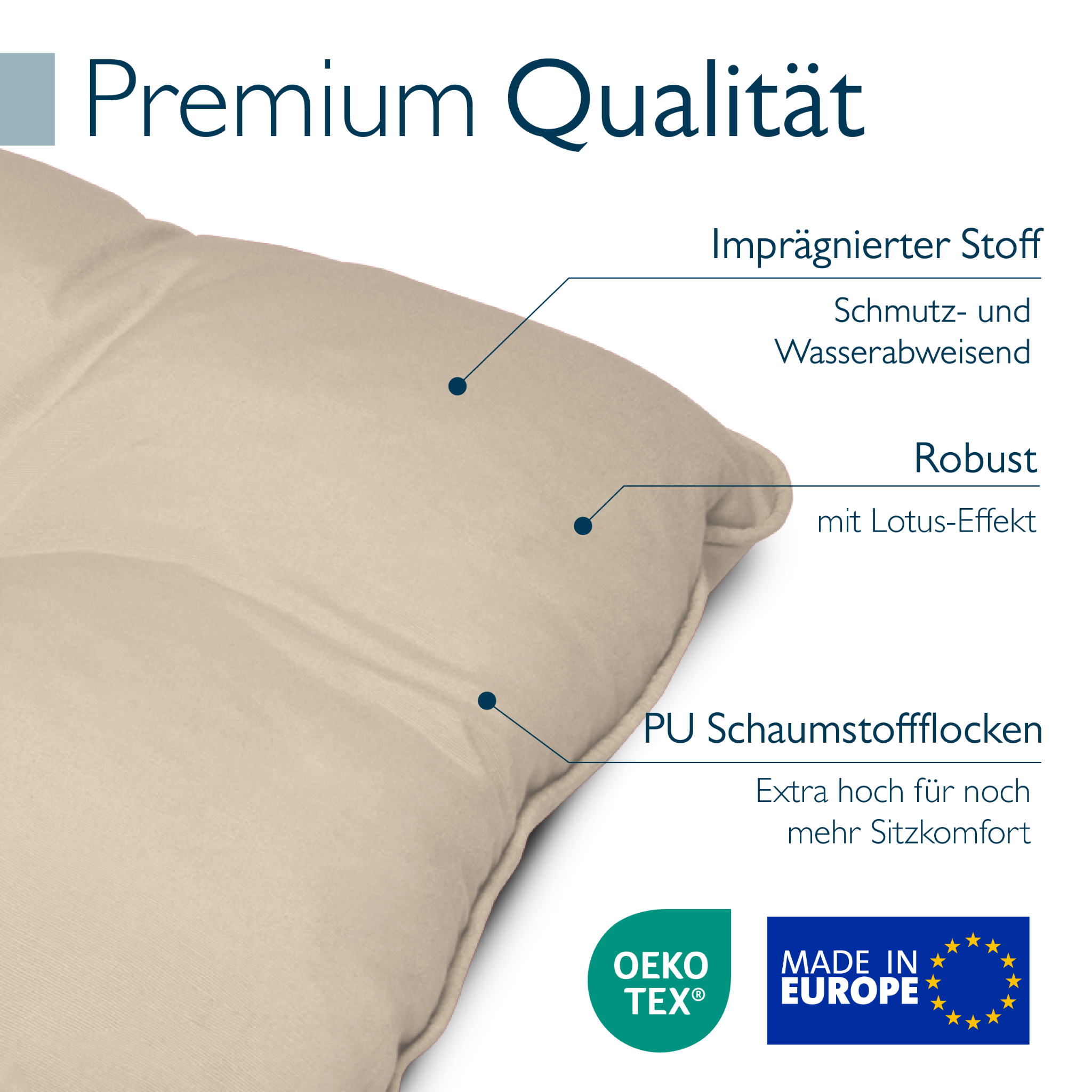 Outdoor Lounge Rückenkissen und Sitzkissen 10 cm dick, wasserabweisend und pflegeleicht, ideal für Gartenmöbel