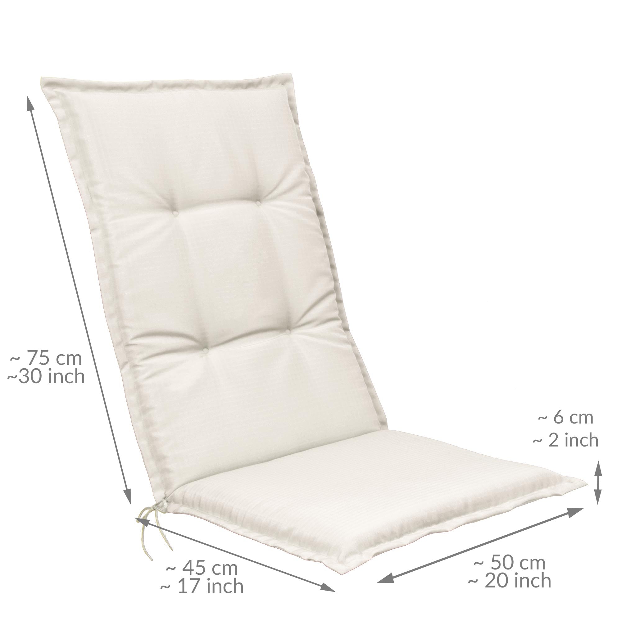Beautissu Hochlehner Stuhlauflage 120x50x6 cm  – Gartenstuhl Sitzkisse