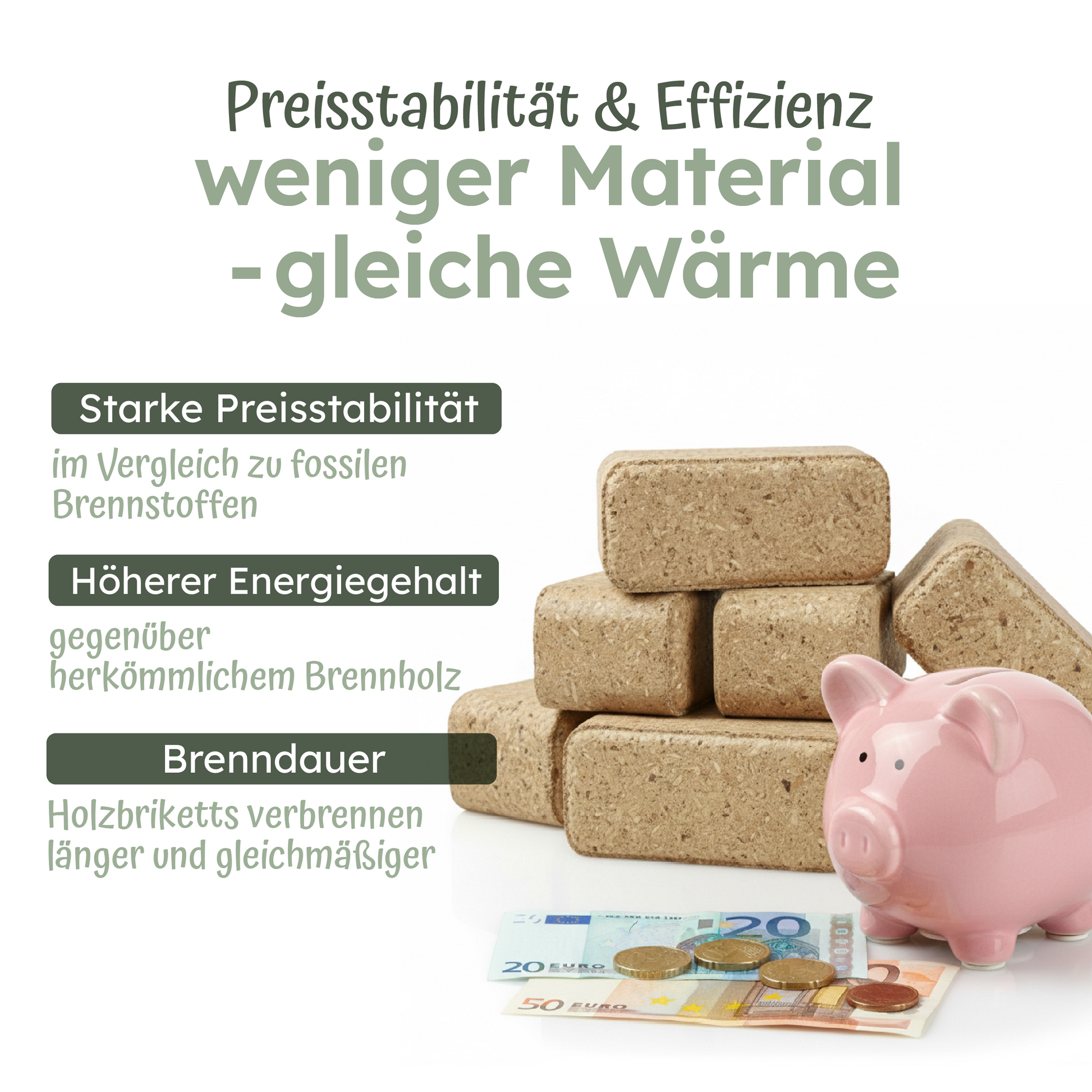 Holzbriketts 10/20/30kg in RUF-Form für nachhaltige, CO₂-neutrale Wärme mit hohem Heizwert