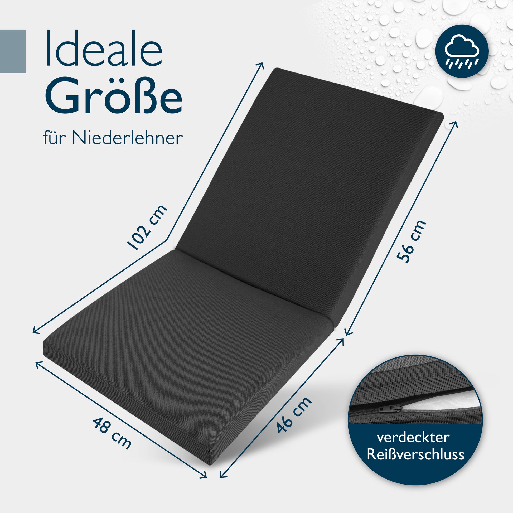 Beautissu 100% Wasserdicht Premium Niederlehner Stuhlauflage 120x50x5,