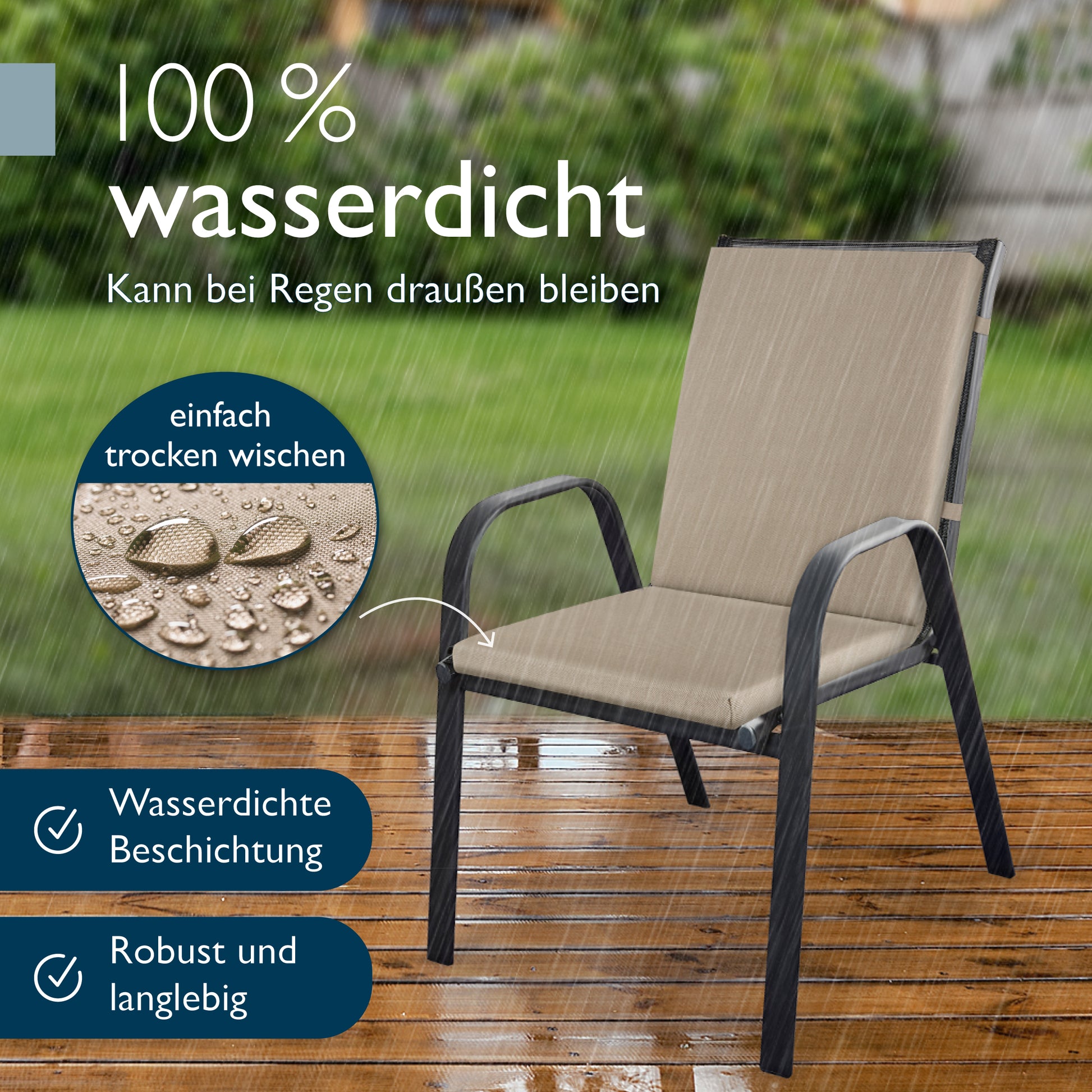 Beautissu 100% Wasserdicht Premium Niederlehner Stuhlauflage 120x50x5,