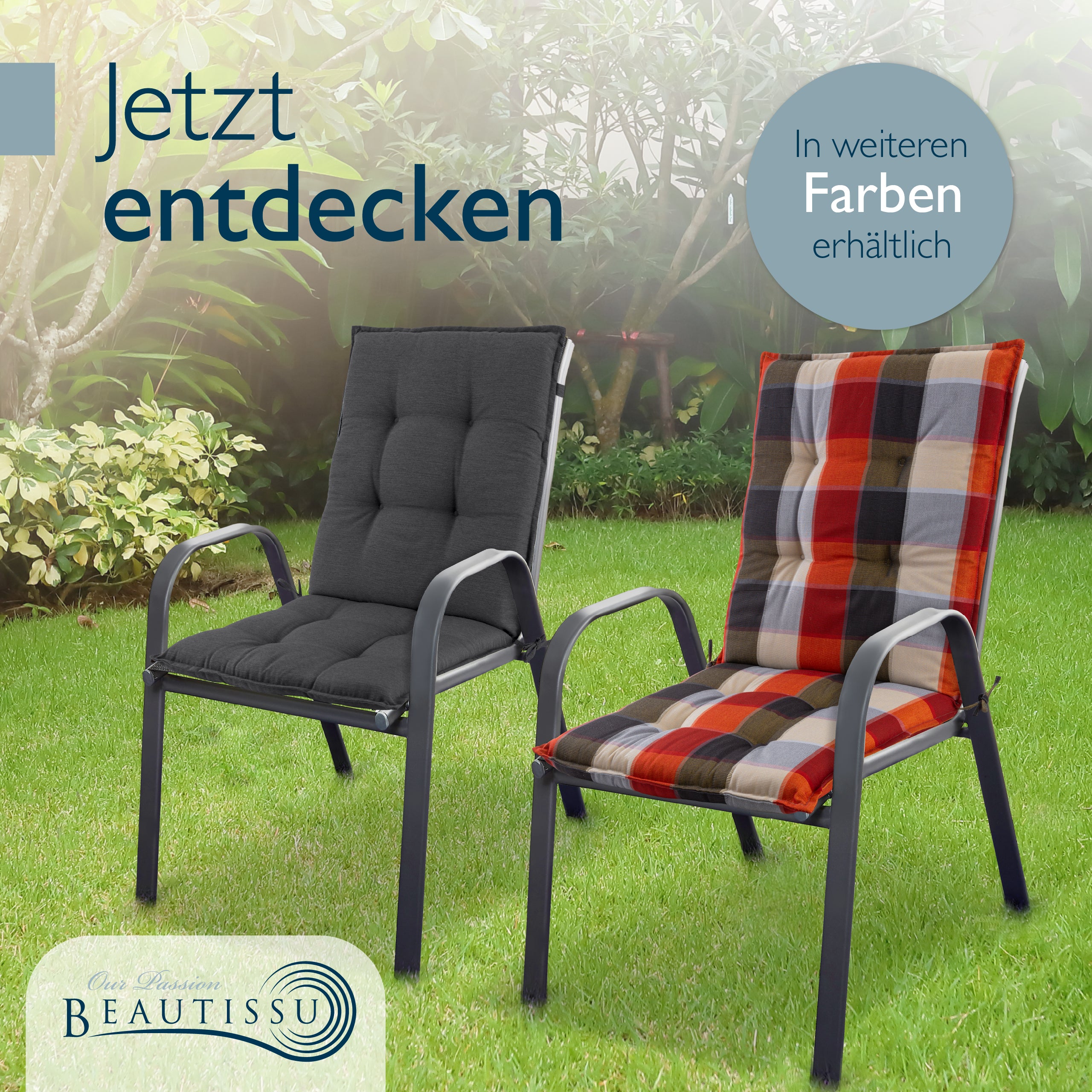 Beautissu Niederlehner Stuhlauflage 100x50x8 cm  – Gartenstuhl Sitzkis