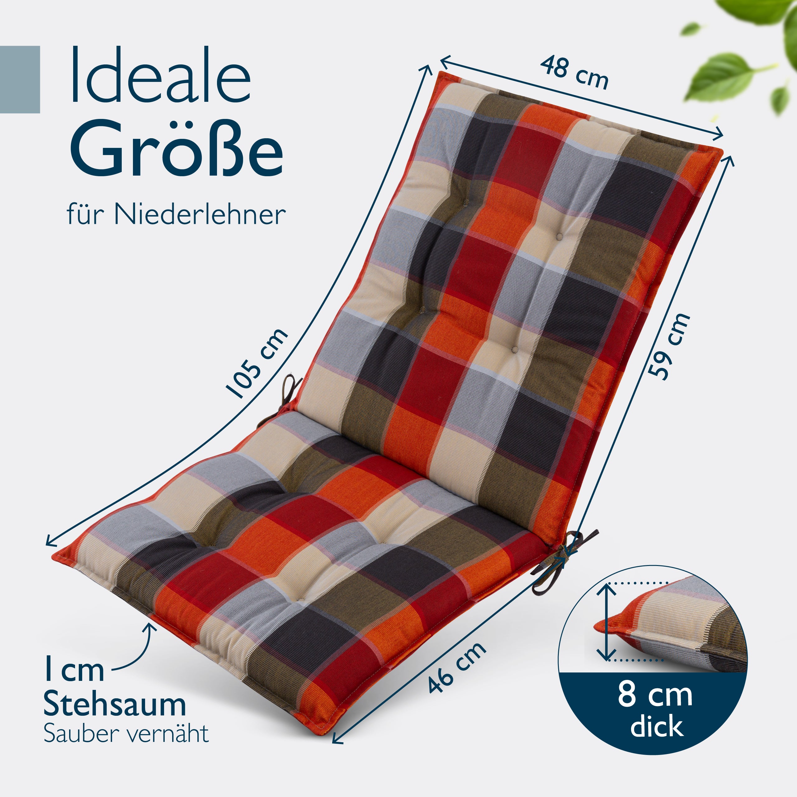 Beautissu Niederlehner Stuhlauflage 100x50x8 cm  – Gartenstuhl Sitzkis