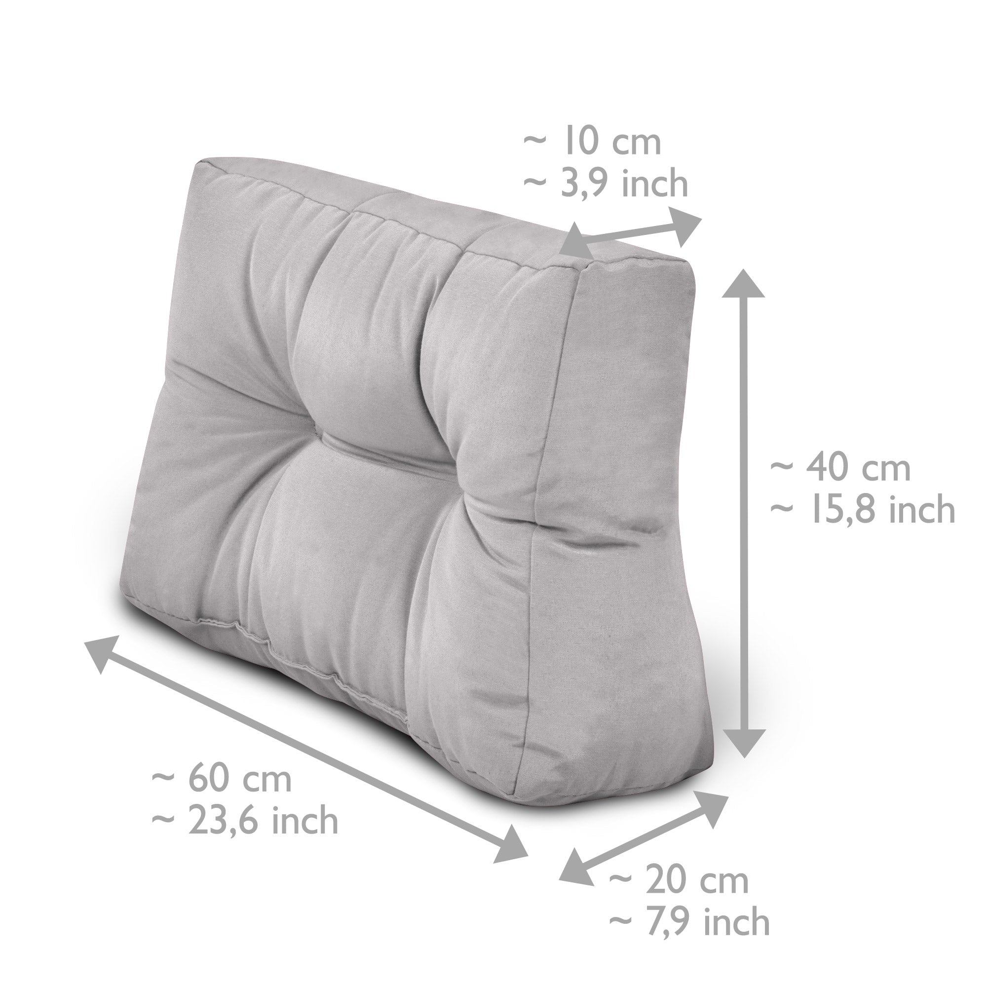 Hellgraue Outdoor Europaletten Kissen für Sitz- und Rückenkomfort mit robustem, pflegeleichtem Stoff