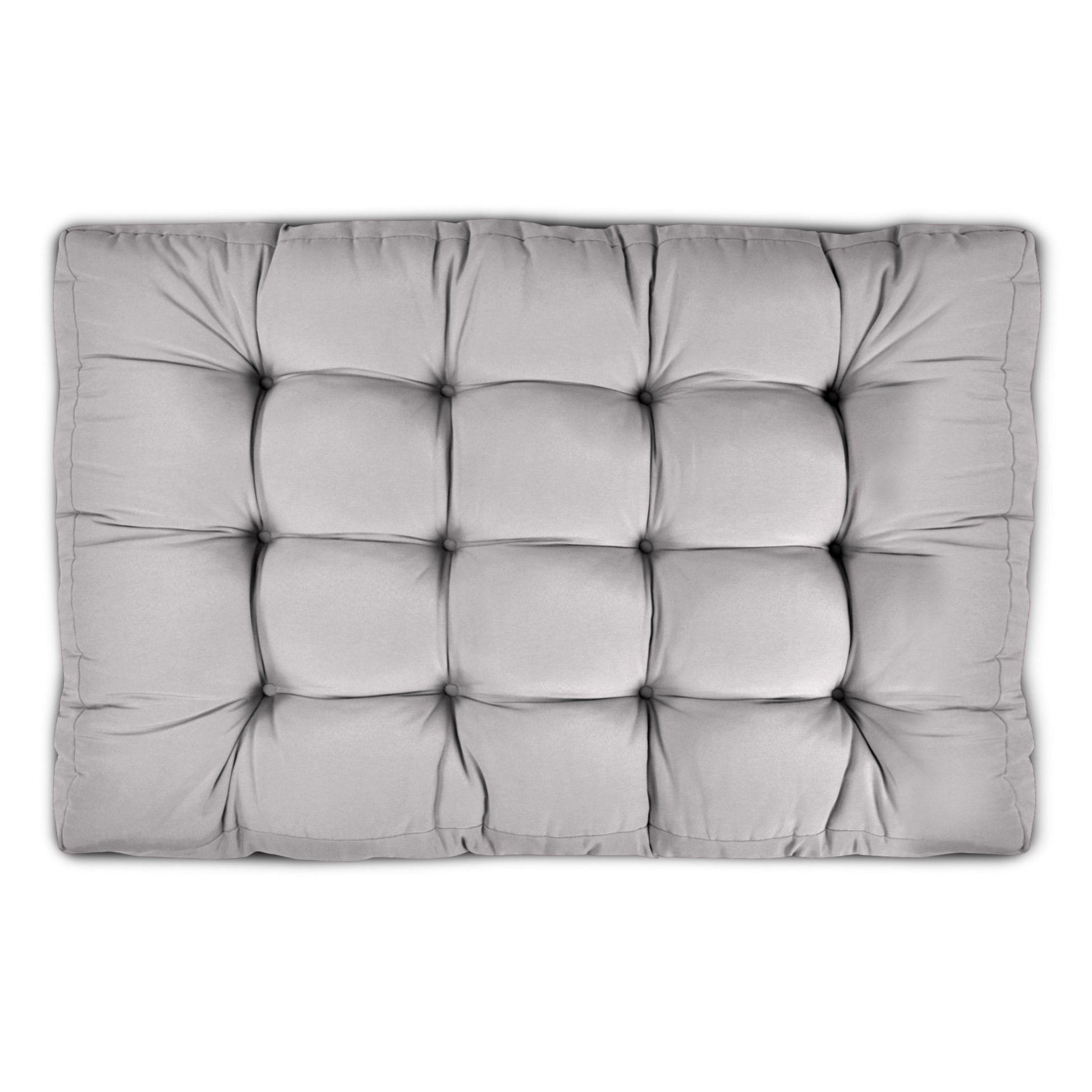 Hellgraues Outdoor Europaletten Kissen Set mit Rücken-, Sitz- und Seitenkissen für Palettenmöbel