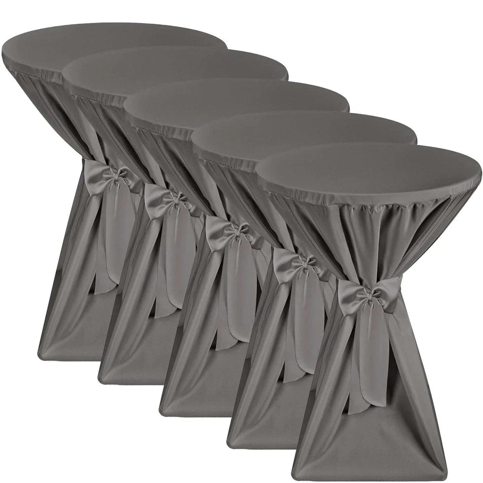 Beautissu 5er Set Stehtischhussen aus blickdichtem Polyester mit Schleifenband für Ø 60/70/80 cm Tische