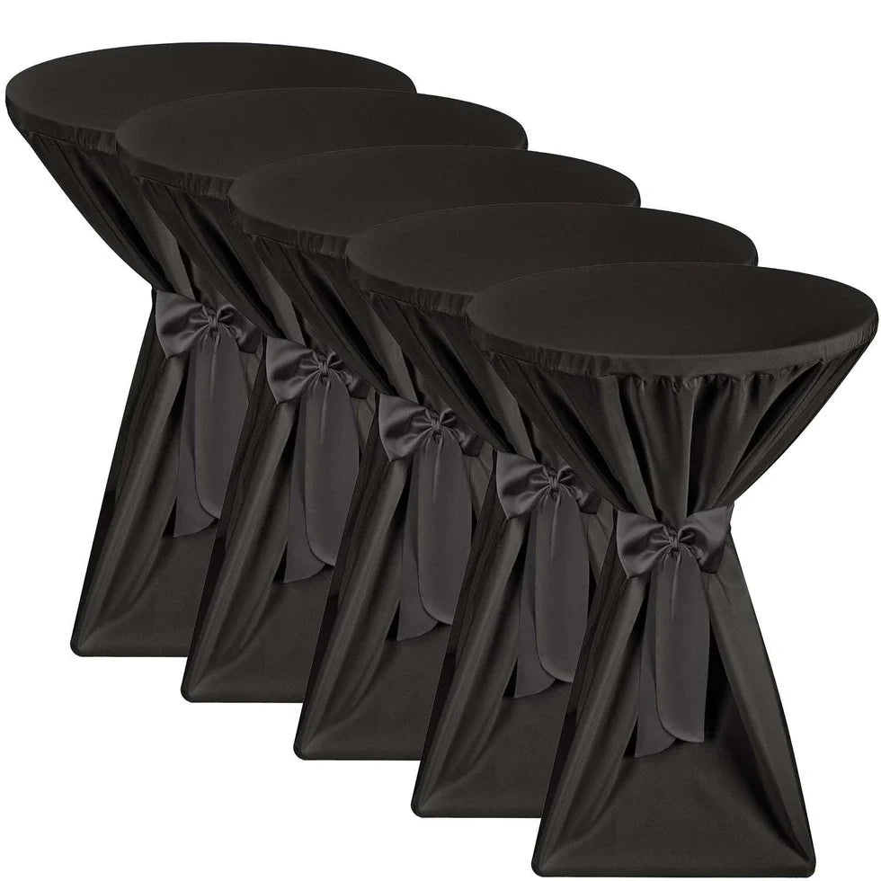 Beautissu Premium Stehtischhusse aus blickdichtem Polyester mit Schleifenband für Events und Gastronomie