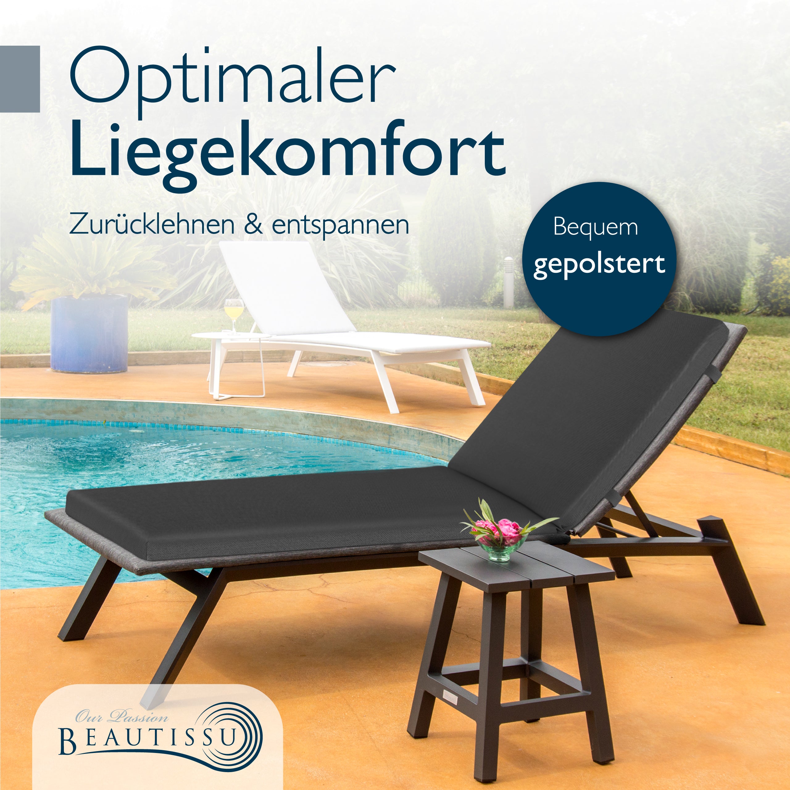 Beautissu 100% Wasserdicht Liegestuhl Polster Outdoor 190×60x5,5 cm – 