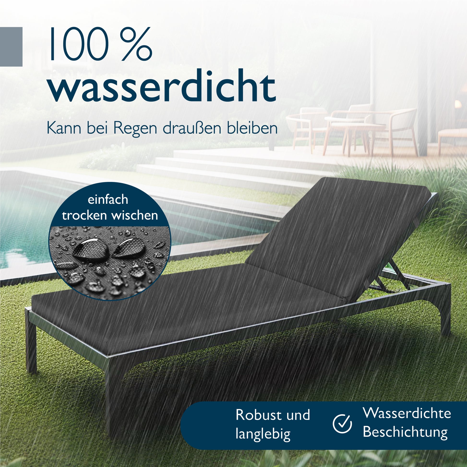 Beautissu 100% Wasserdicht Liegestuhl Polster Outdoor 190×60x5,5 cm – 