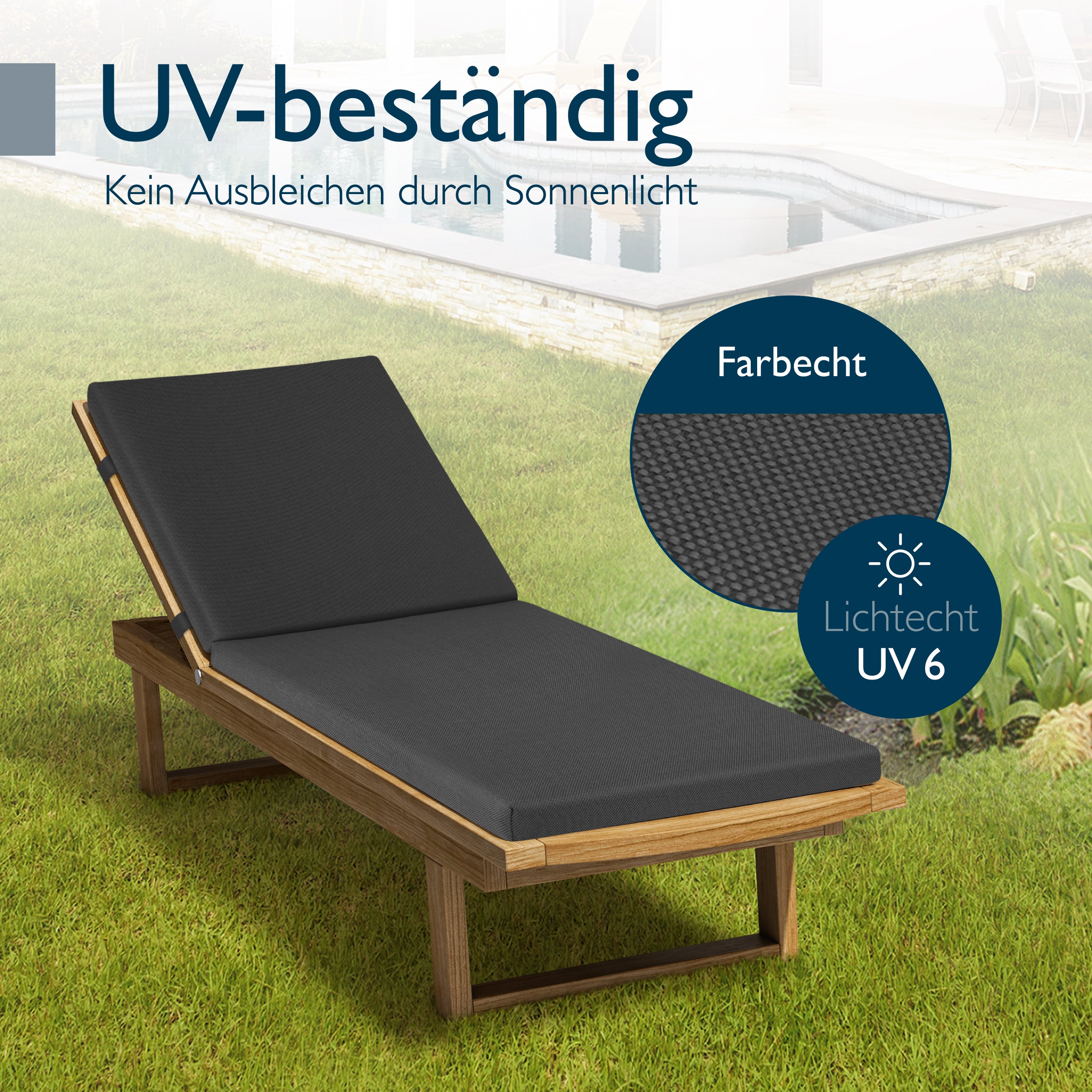Beautissu 100% Wasserdicht Liegestuhl Polster Outdoor 190×60x5,5 cm – 