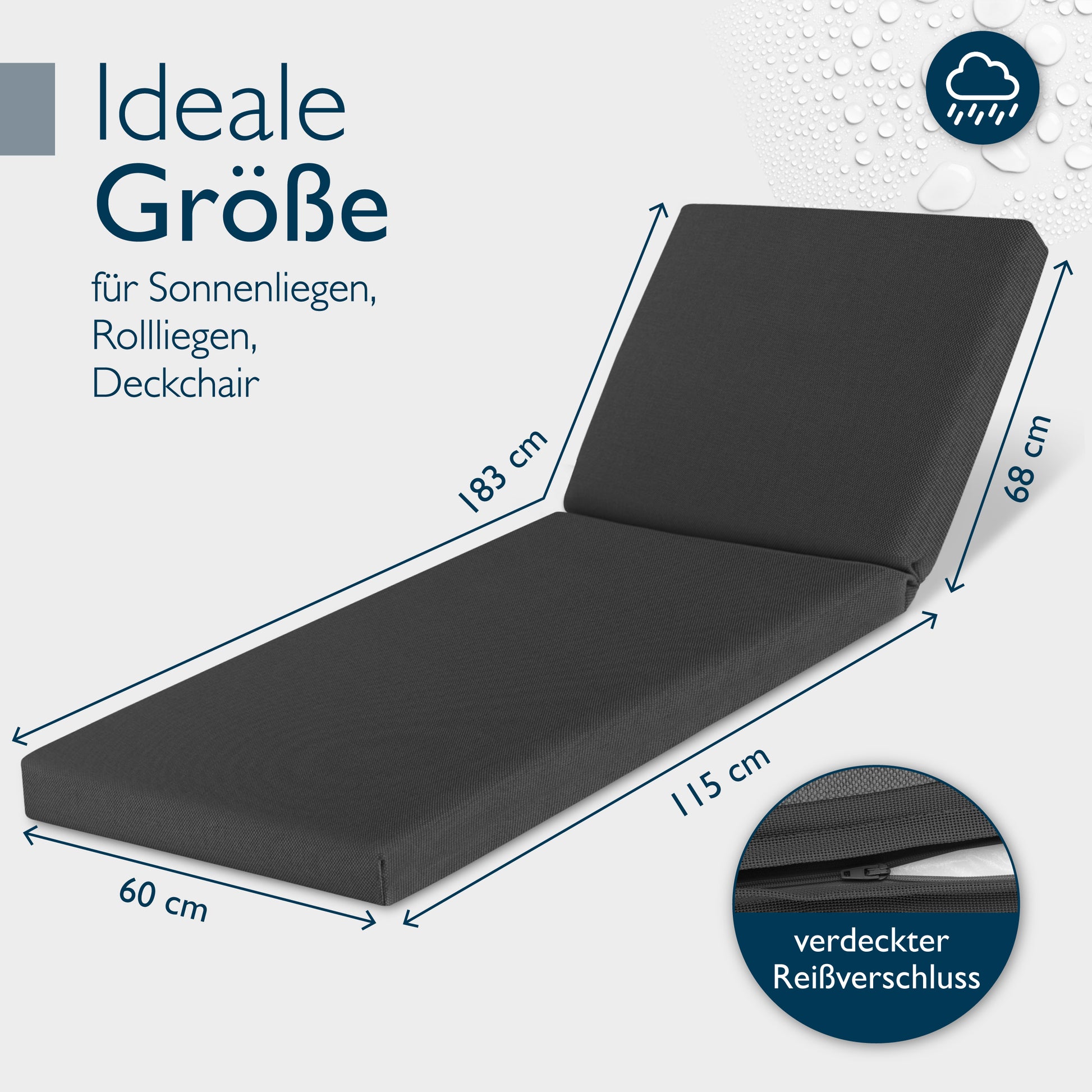 Beautissu 100% Wasserdicht Liegestuhl Polster Outdoor 190×60x5,5 cm – 
