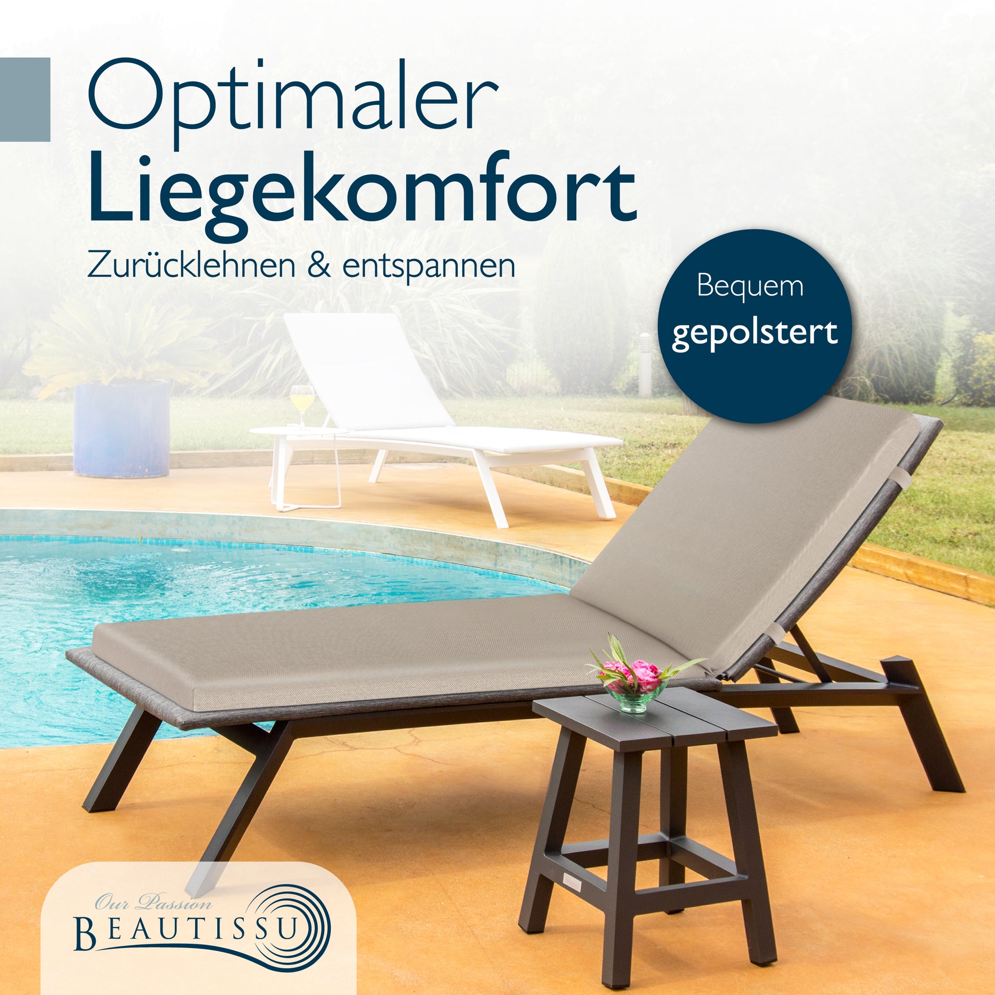Beautissu 100% Wasserdicht Liegestuhl Polster Outdoor 190×60x5,5 cm – 