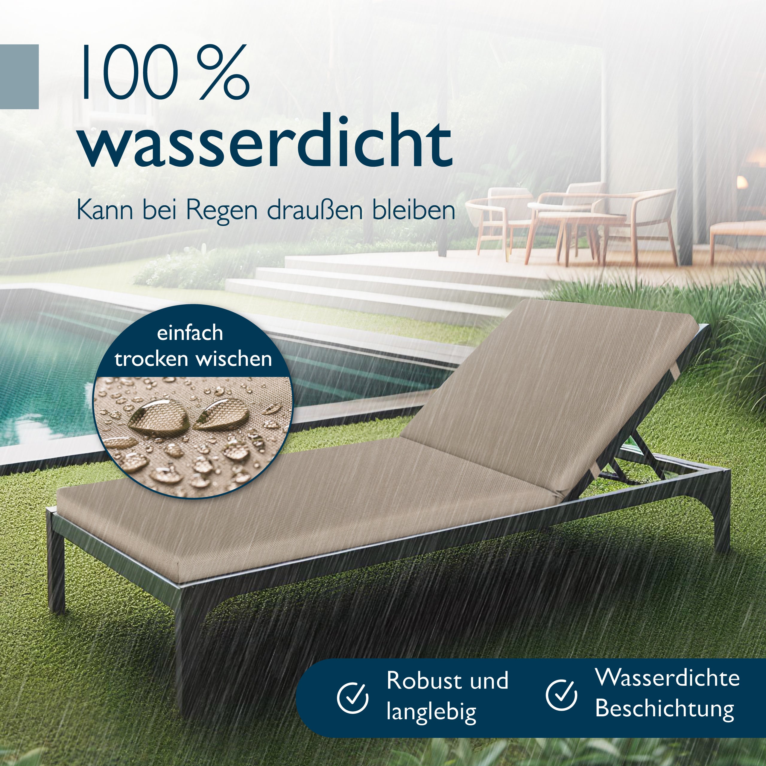 Beautissu 100% Wasserdicht Liegestuhl Polster Outdoor 190×60x5,5 cm – 