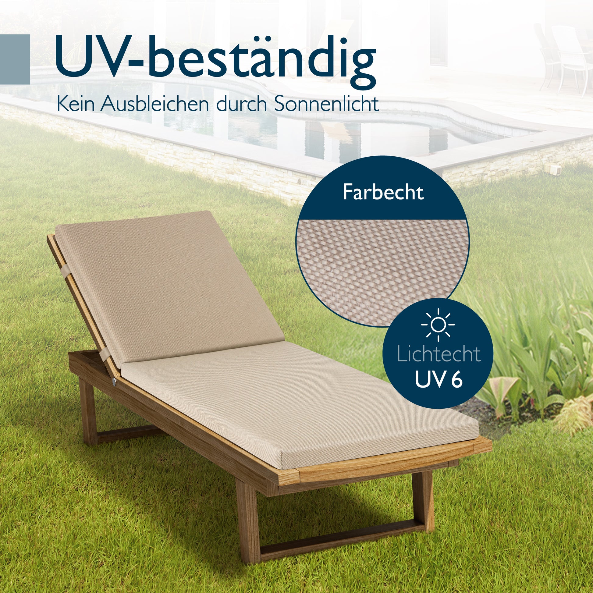Beautissu 100% Wasserdicht Liegestuhl Polster Outdoor 190×60x5,5 cm – 