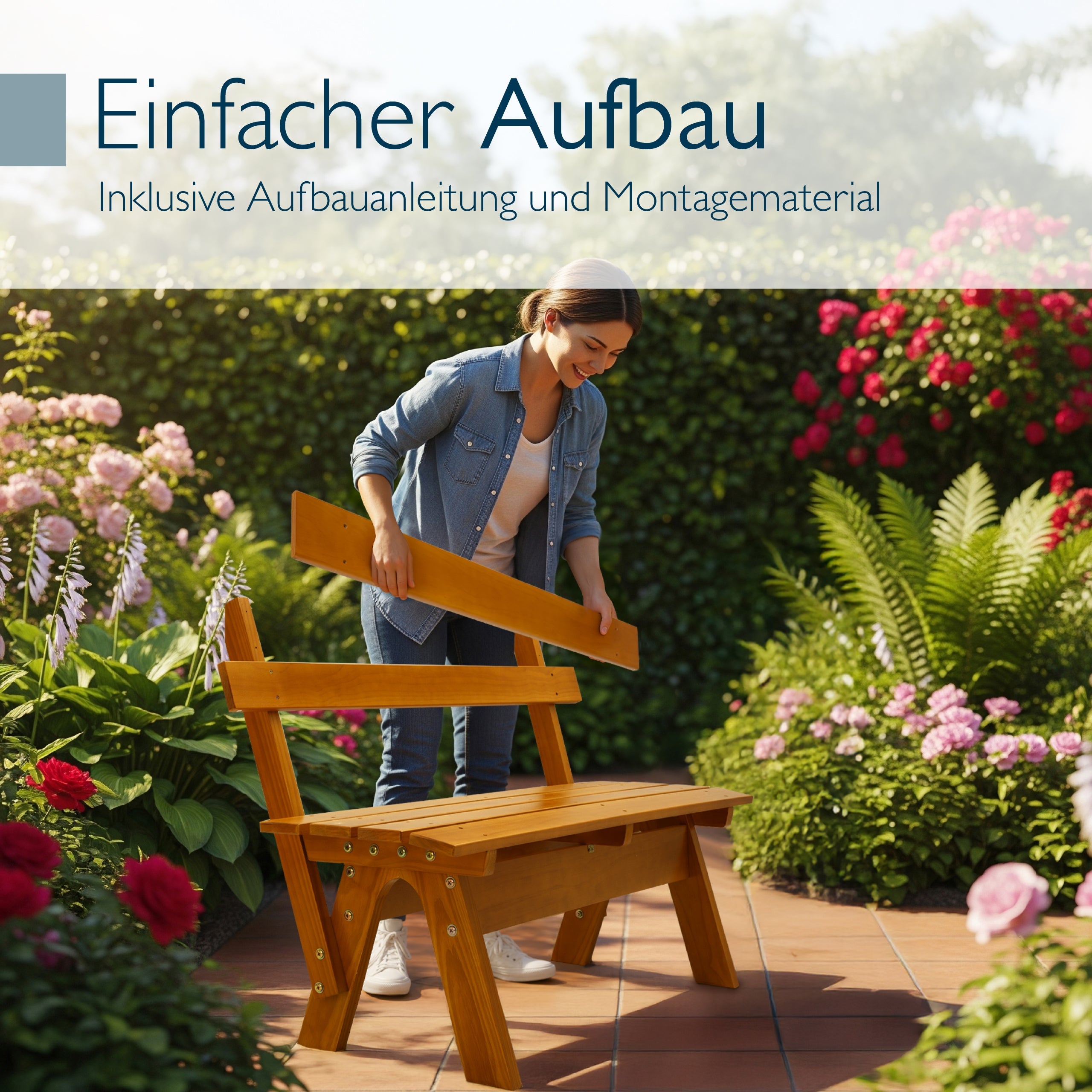 Wetterfeste Gartenbank aus honigfarben lackiertem massivem Kiefernholz für Garten und Terrasse, 2-3 Sitzplätze, robust und pflegeleicht