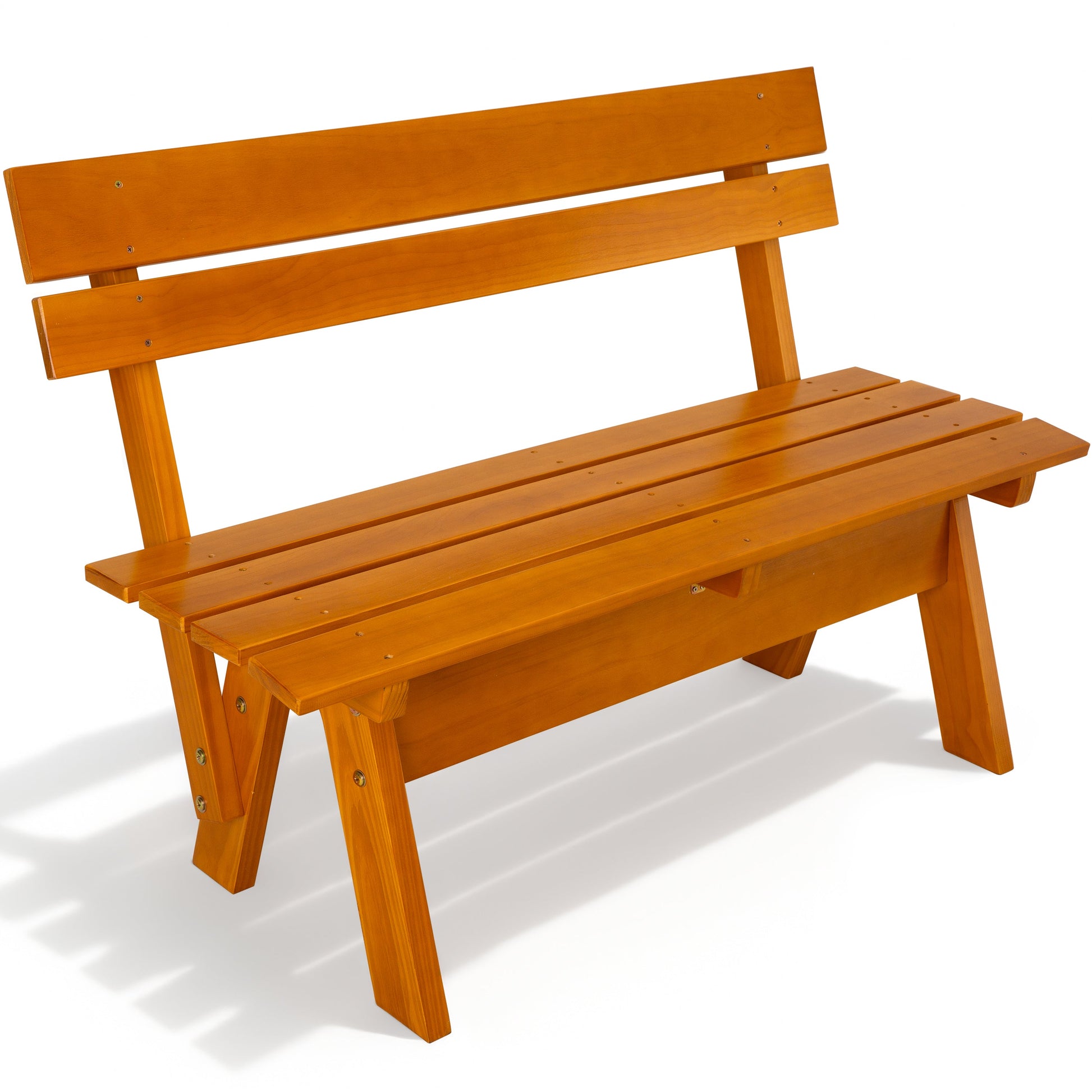 Wetterfeste Gartenbank aus honigfarbenem Kiefernholz für Garten, Terrasse und Balkon in zwei Größen