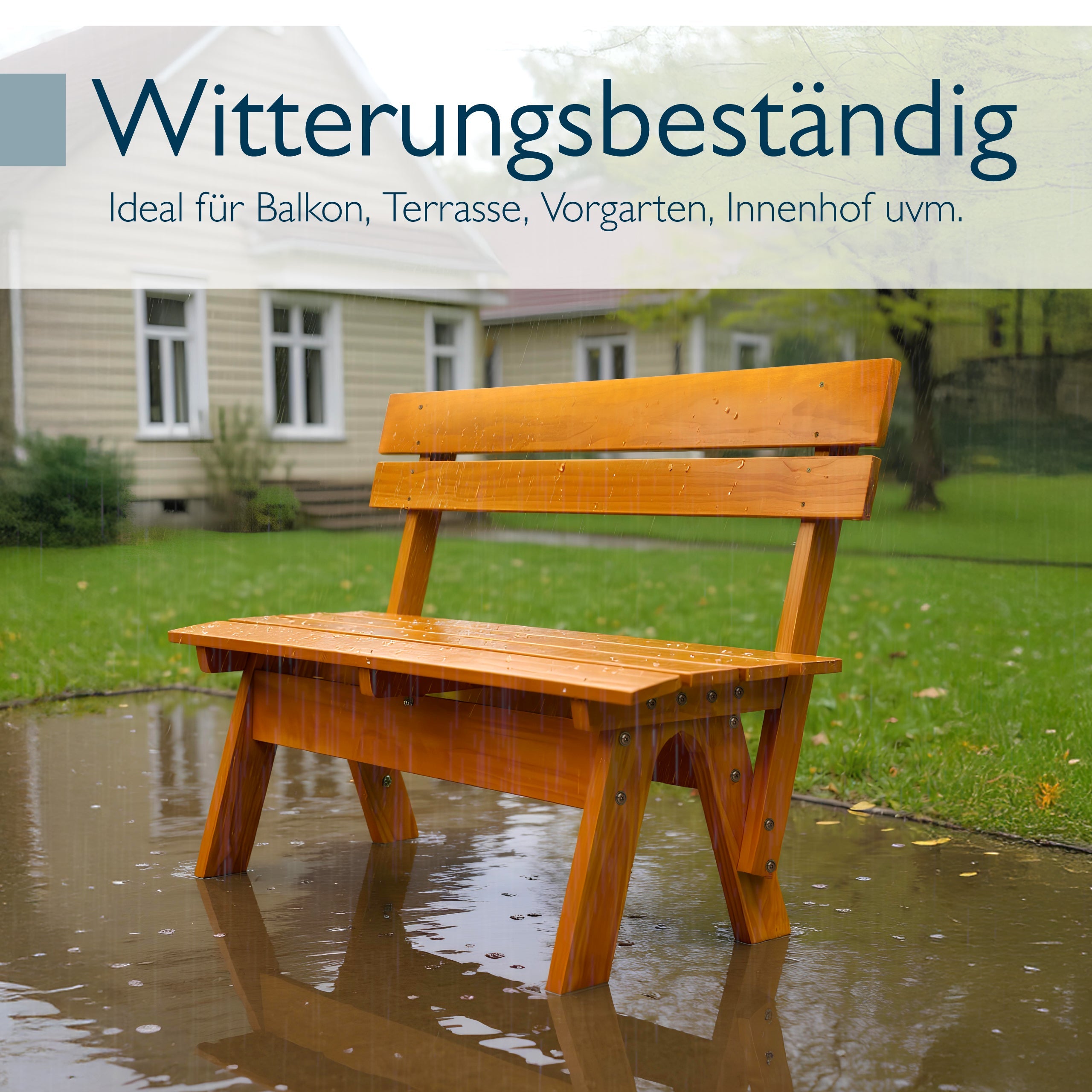 Wetterfeste Gartenbank aus honigfarbenem Kiefernholz für Garten, Balkon und Terrasse, 120/150 cm breit, 2-3 Sitzplätze