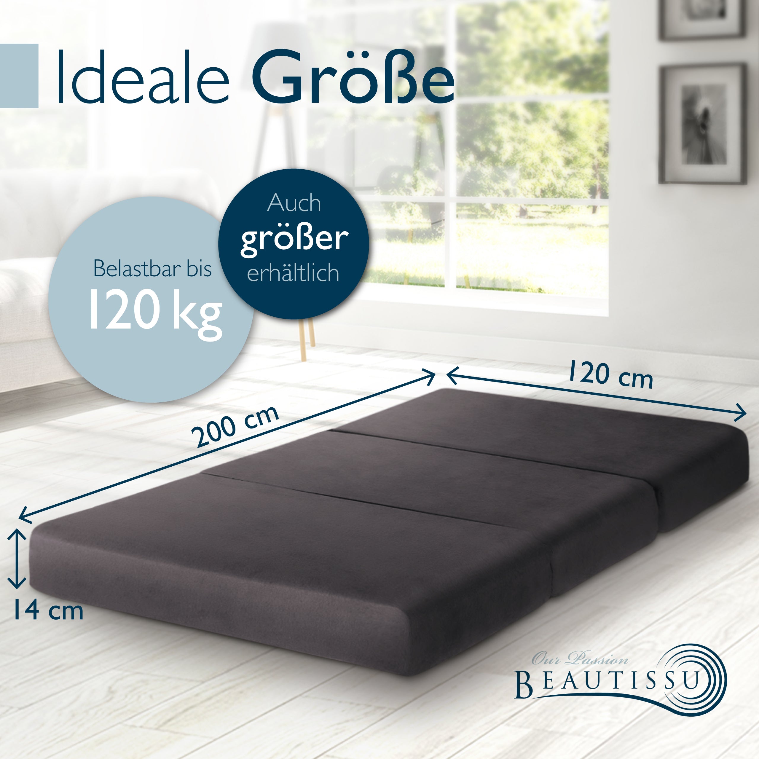 Beautissu Premium Klappmatratze inkl. Tragetasche & Husse div. Größen 