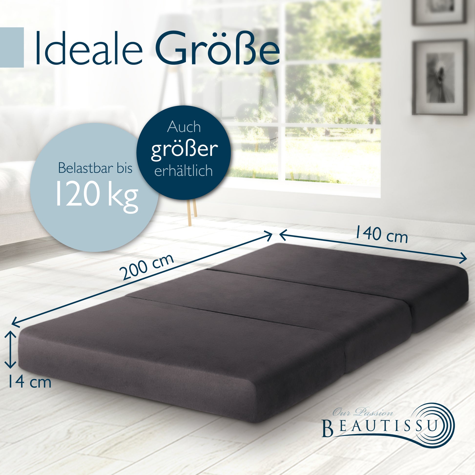 Beautissu Premium Klappmatratze inkl. Tragetasche & Husse div. Größen 