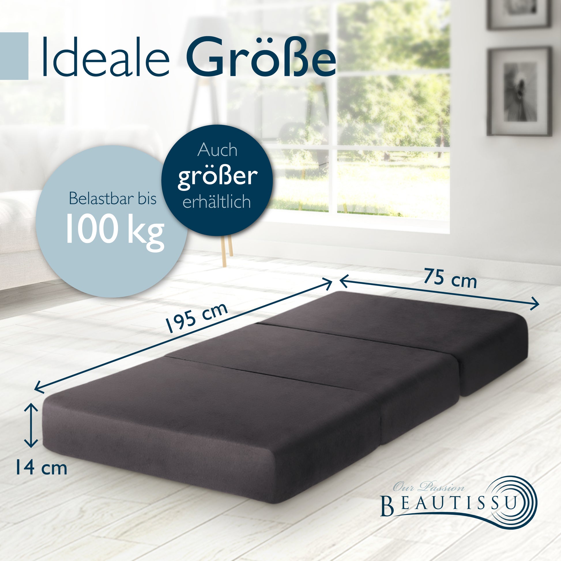 Beautissu Premium Klappmatratze inkl. Tragetasche & Husse div. Größen 