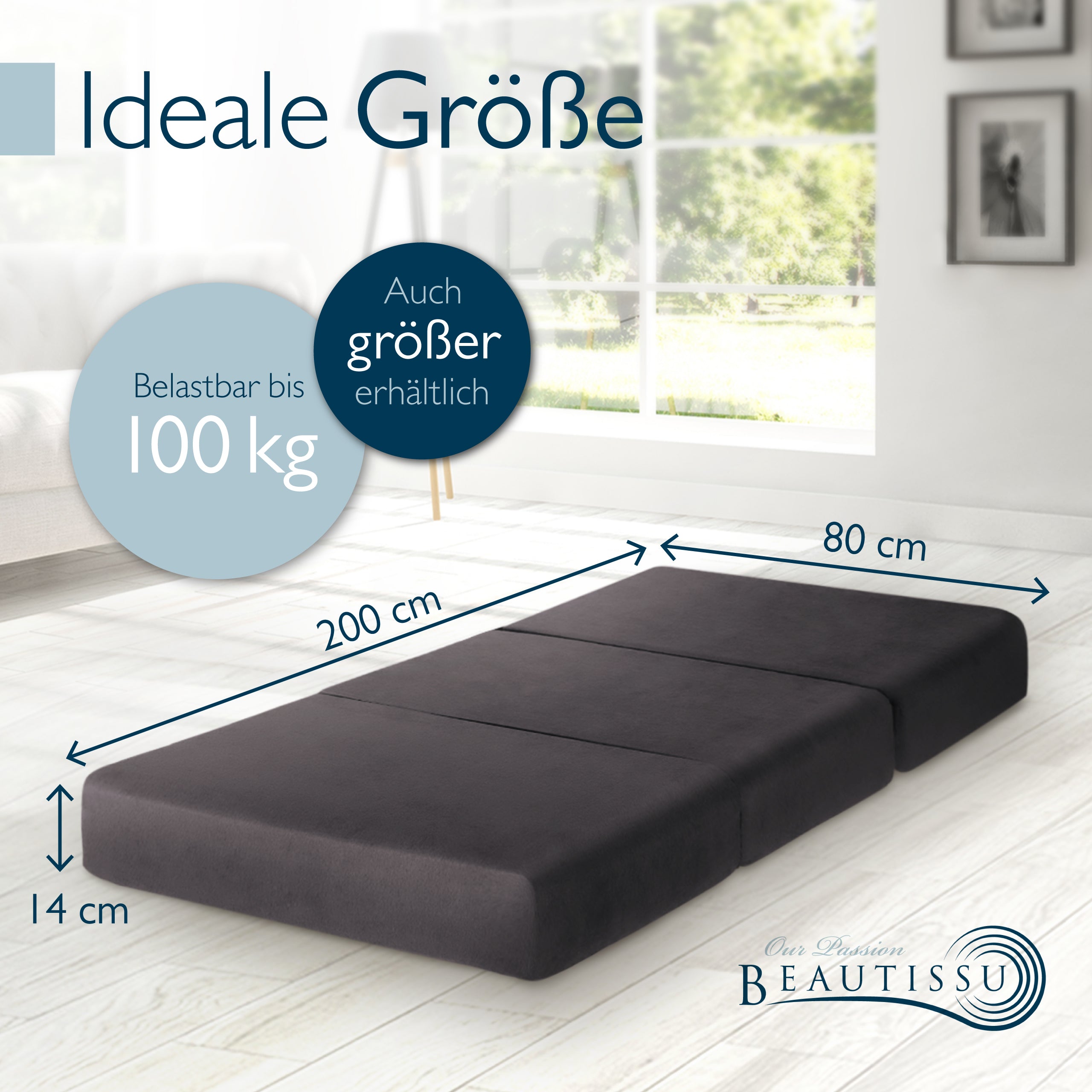 Beautissu Premium Klappmatratze inkl. Tragetasche & Husse div. Größen 