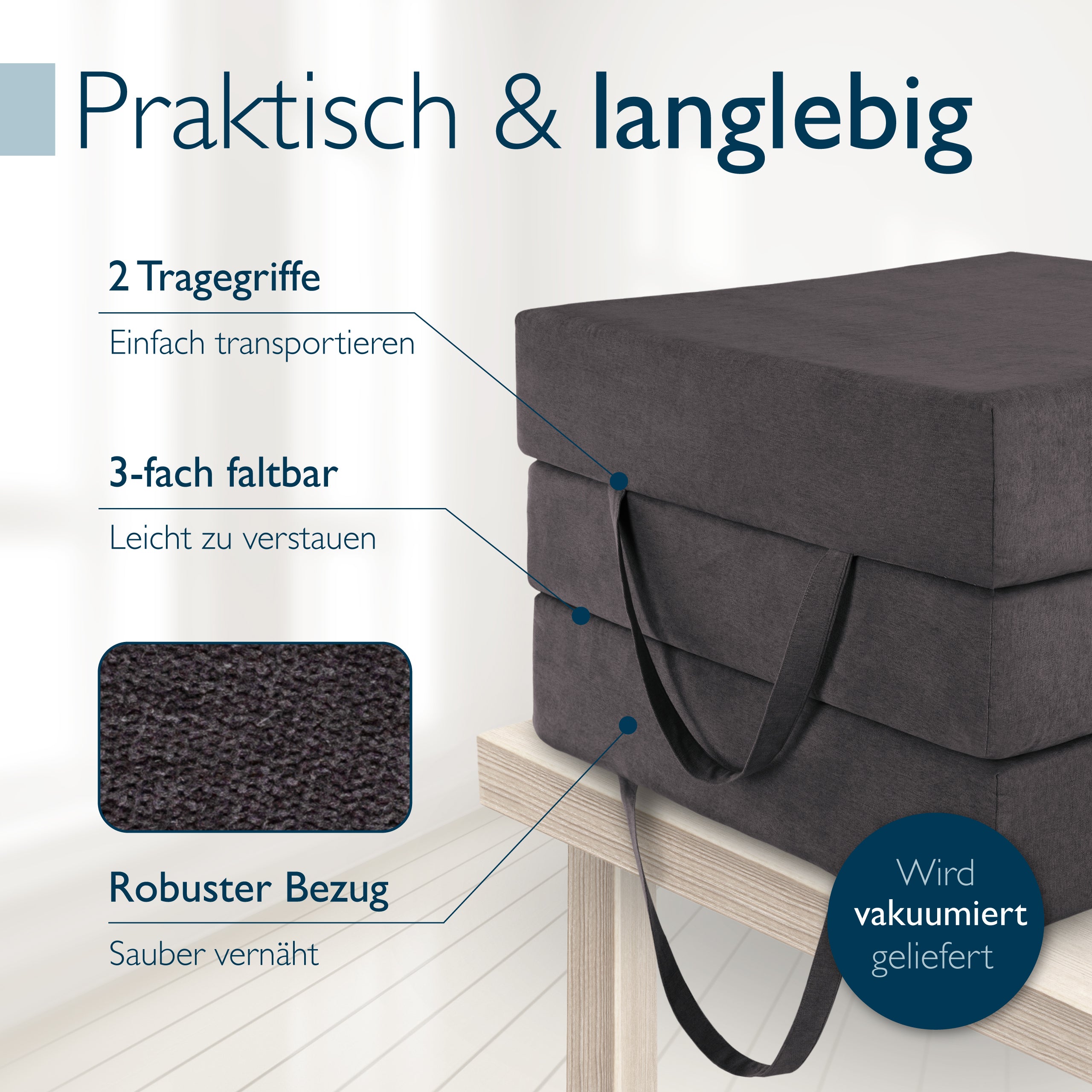 Beautissu Premium Klappmatratze inkl. Tragetasche & Husse div. Größen 