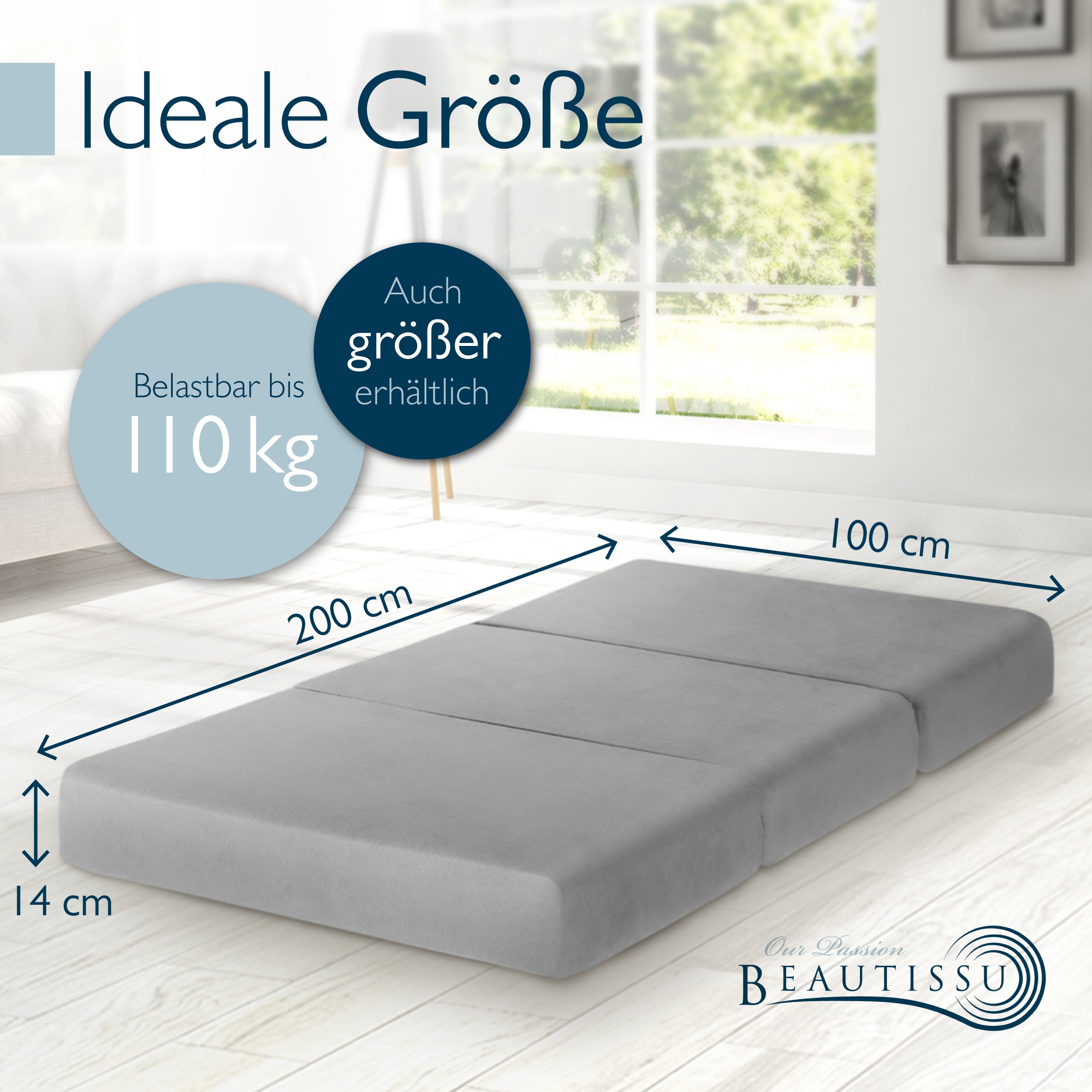 Beautissu Premium Klappmatratze inkl. Tragetasche & Husse div. Größen 