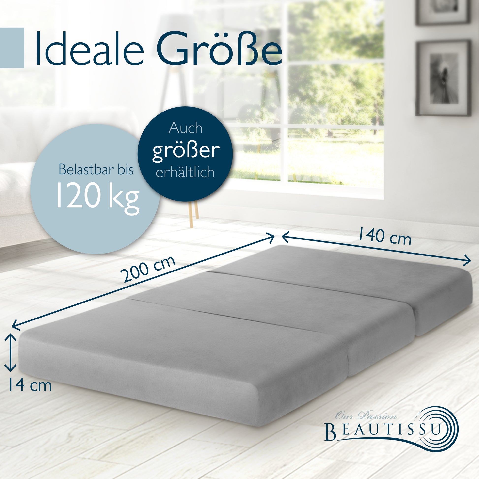 Beautissu Premium Klappmatratze inkl. Tragetasche & Husse div. Größen 