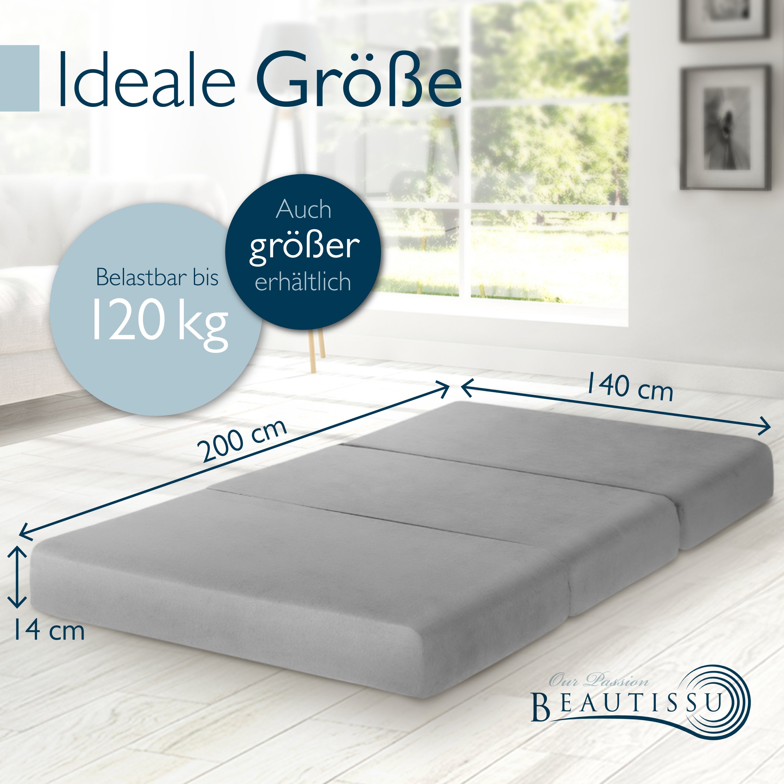 Beautissu Premium Klappmatratze inkl. Tragetasche & Husse div. Größen 