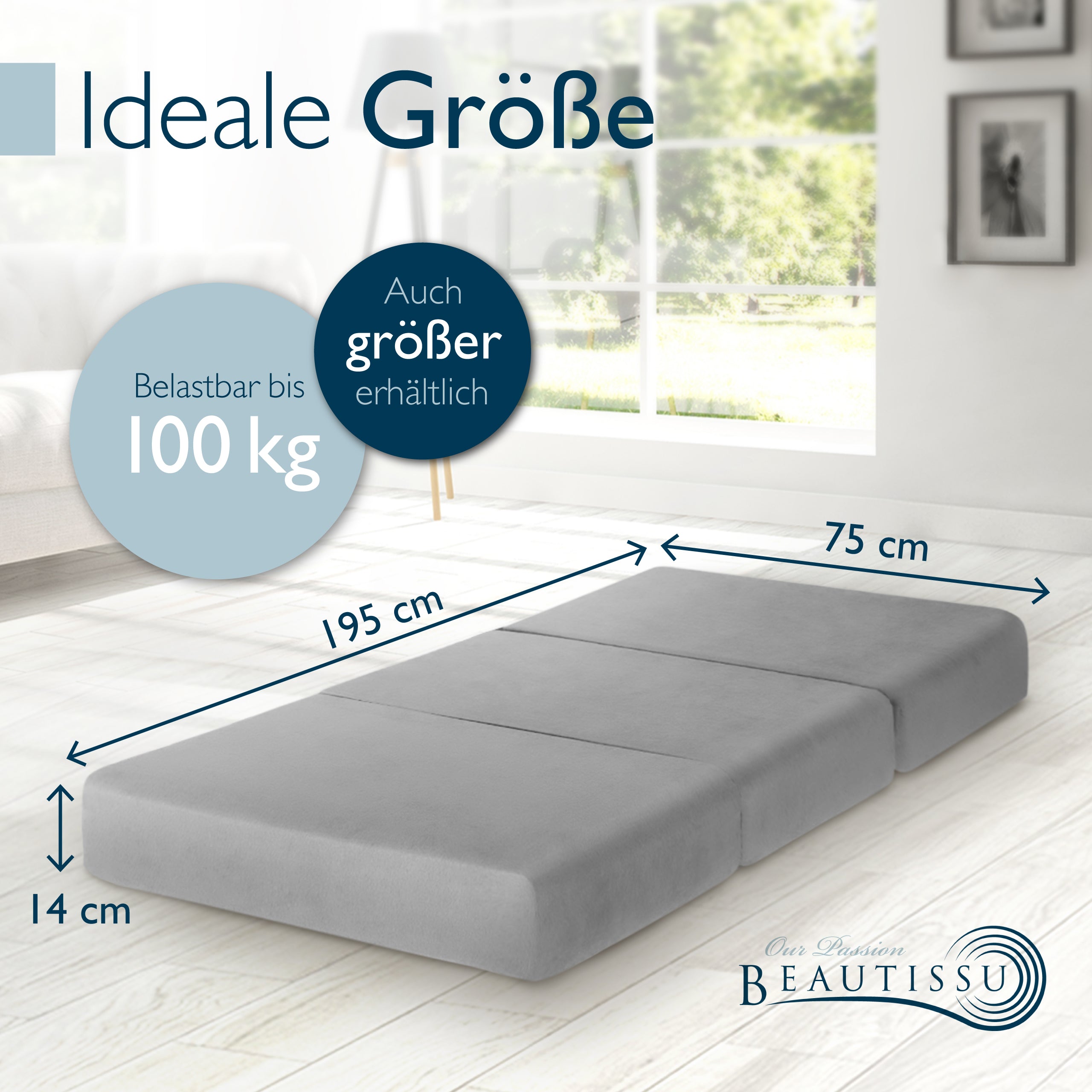 Beautissu Premium Klappmatratze inkl. Tragetasche & Husse div. Größen 