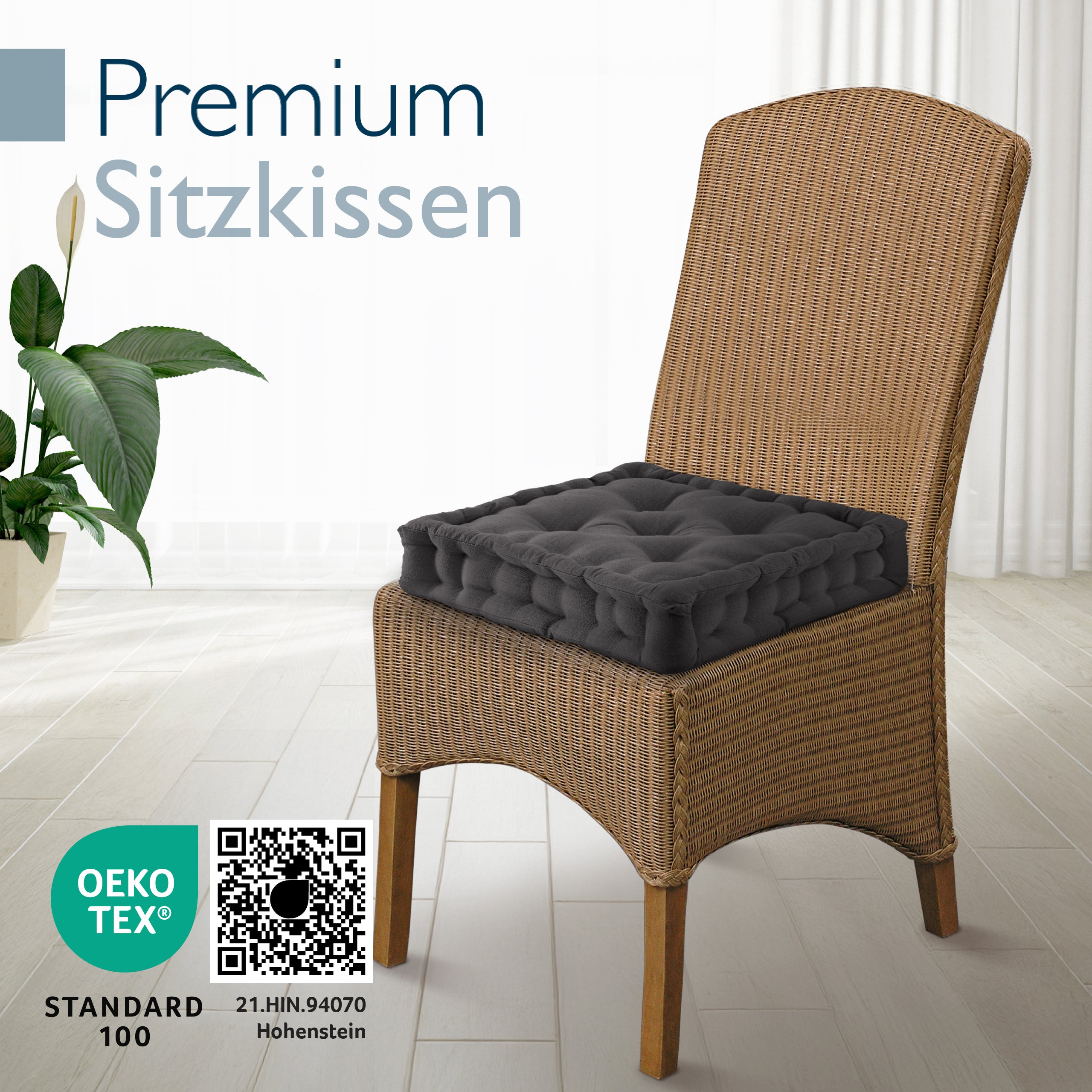 Sitzkissen 50x50x8 cm mit Tragegriff Indoor & Outdoor - 1/2/4er Set Bodenkissen Mila