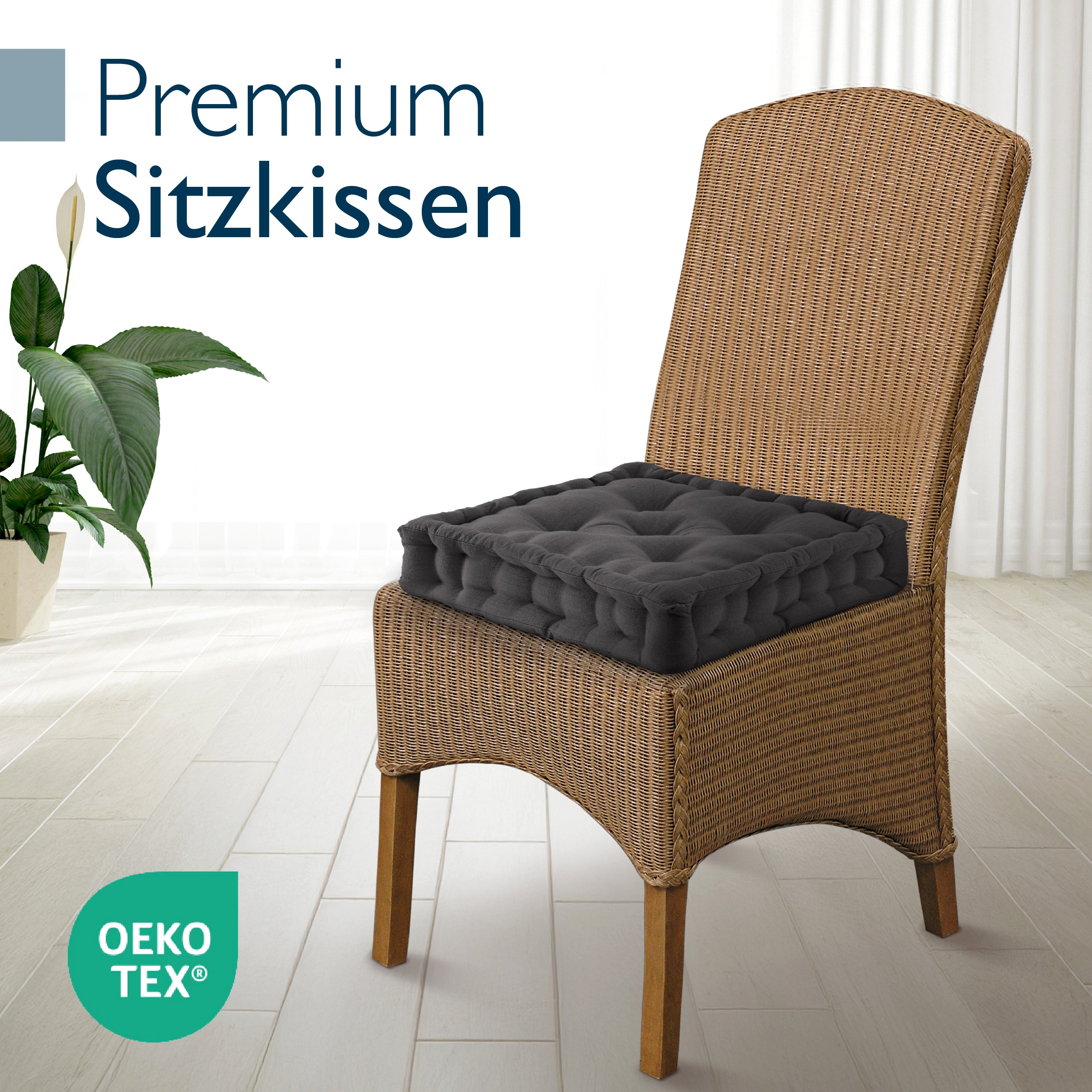 Beautissu Indoor & Outdoor Bodenkissen 50x50x8 cm mit Tragegriff – Sit