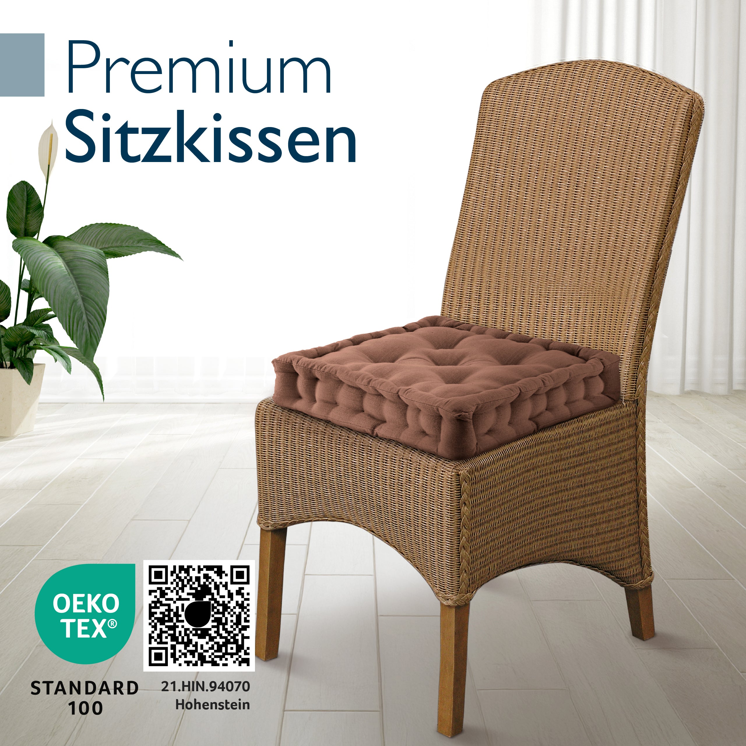 Sitzkissen 40x40x8 cm mit Tragegriff Indoor & Outdoor - 4er Set Bodenkissen Mila