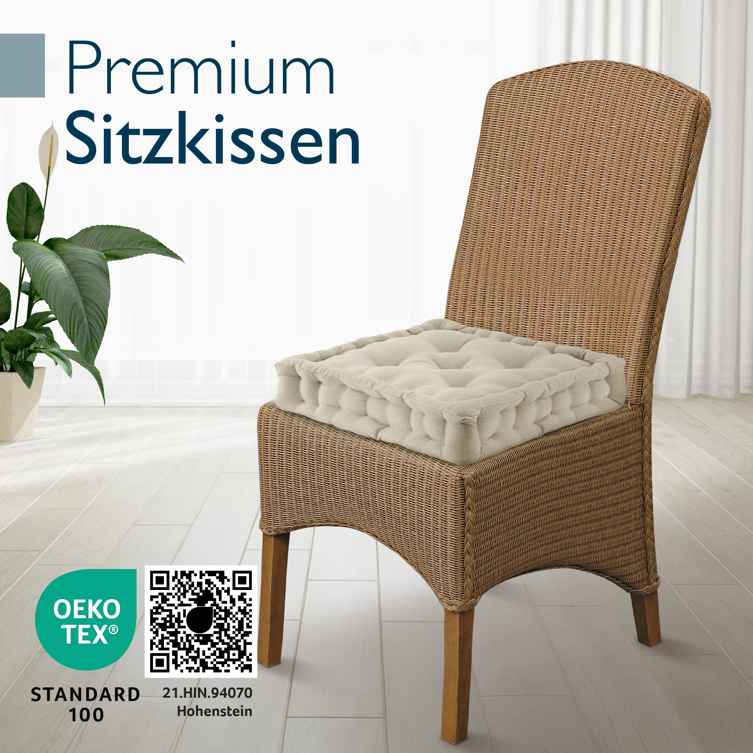 Sitzkissen 40x40x8 cm mit Tragegriff Indoor & Outdoor - 4er Set Bodenkissen Mila