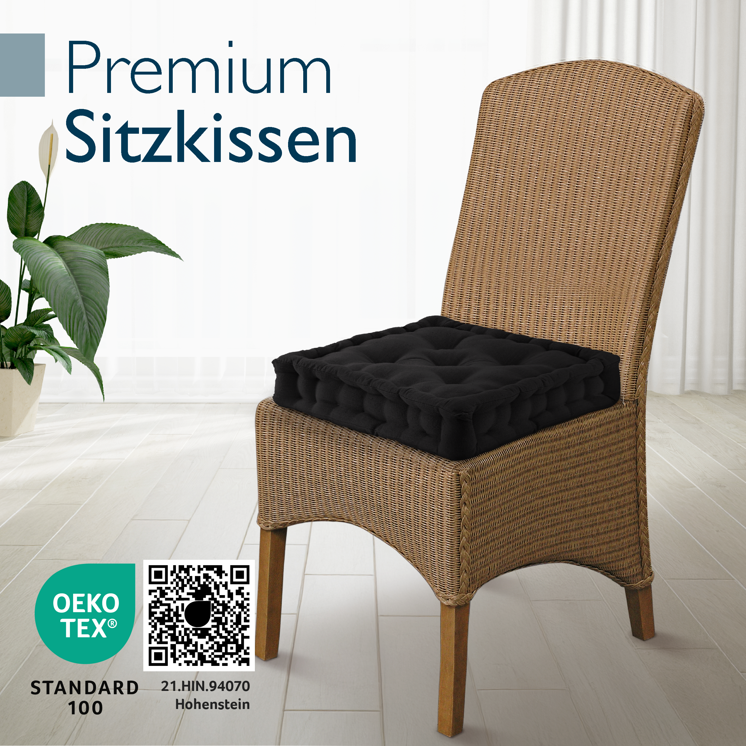 Sitzkissen 40x40x8 cm mit Tragegriff Indoor & Outdoor - 4er Set Bodenkissen Mila