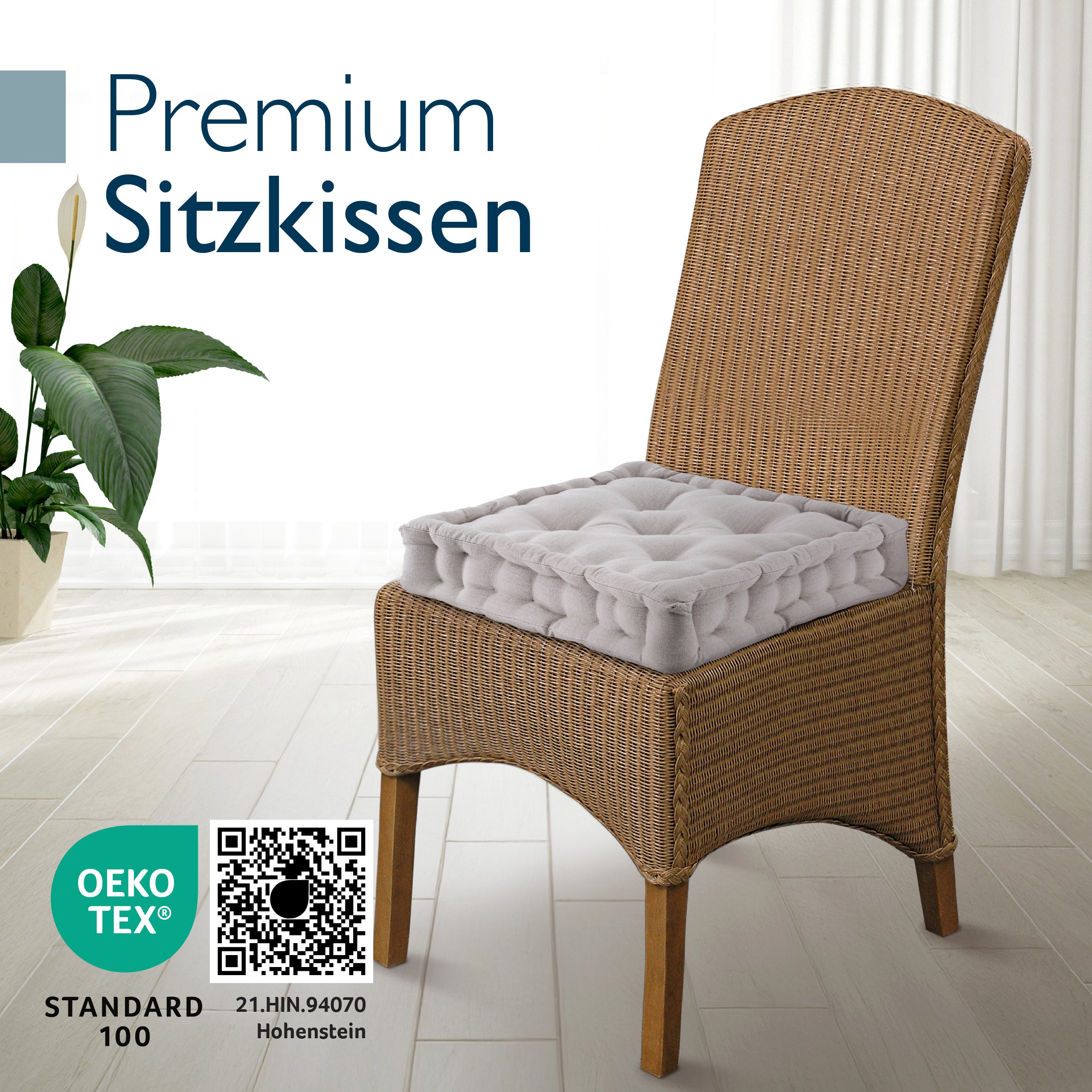 Sitzkissen 40x40x8 cm mit Tragegriff Indoor & Outdoor - 4er Set Bodenkissen Mila