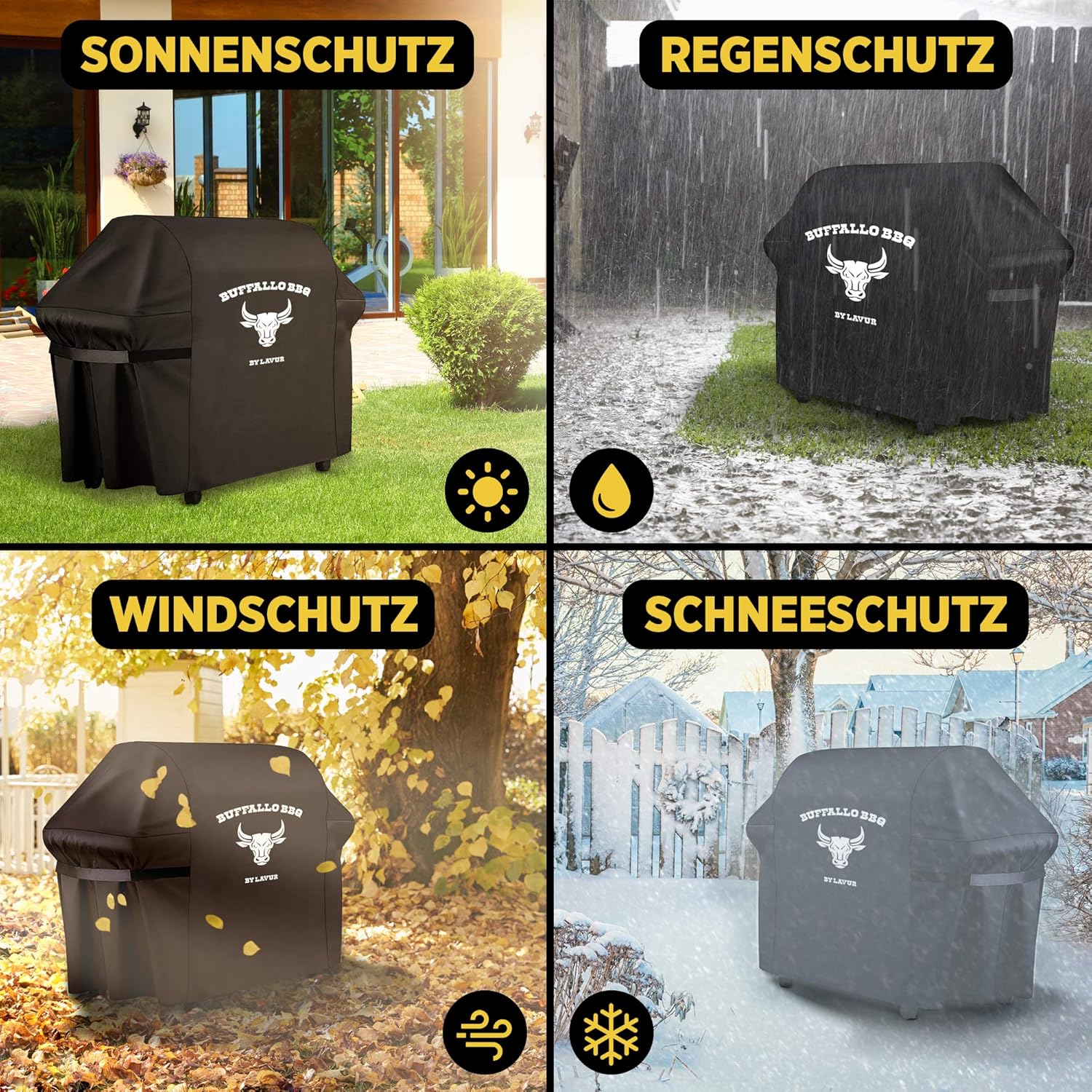 Wetterfeste Grillabdeckung aus robustem Oxfordgewebe für Gas- und Kugelgrills mit sicherem Spanngurt und Klettverschlüssen