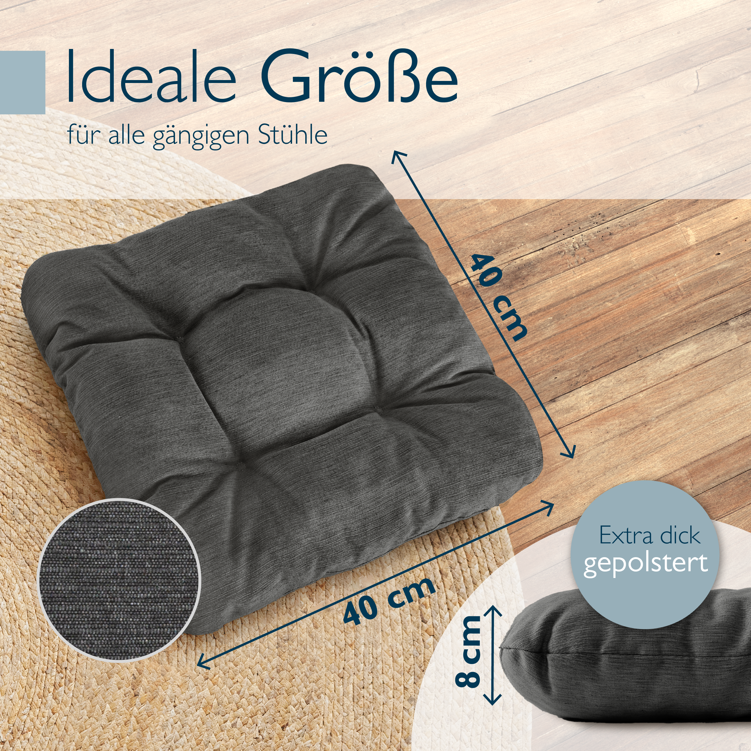 Beautissu Premium Indoor & Outdoor Sitzkissen 40×40x8 cm – Stuhlkissen