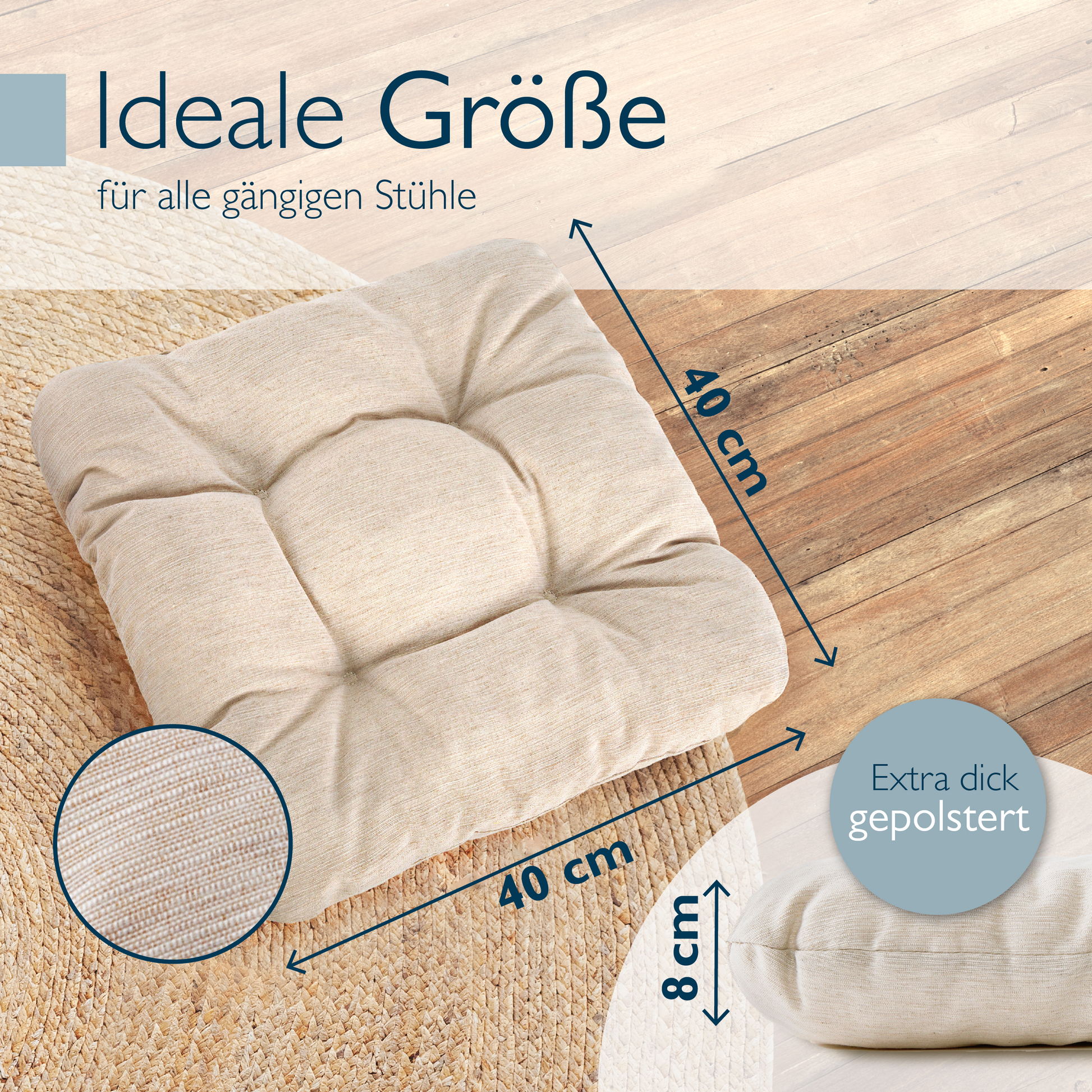 Beautissu Premium Indoor & Outdoor Sitzkissen 40×40x8 cm – Stuhlkissen