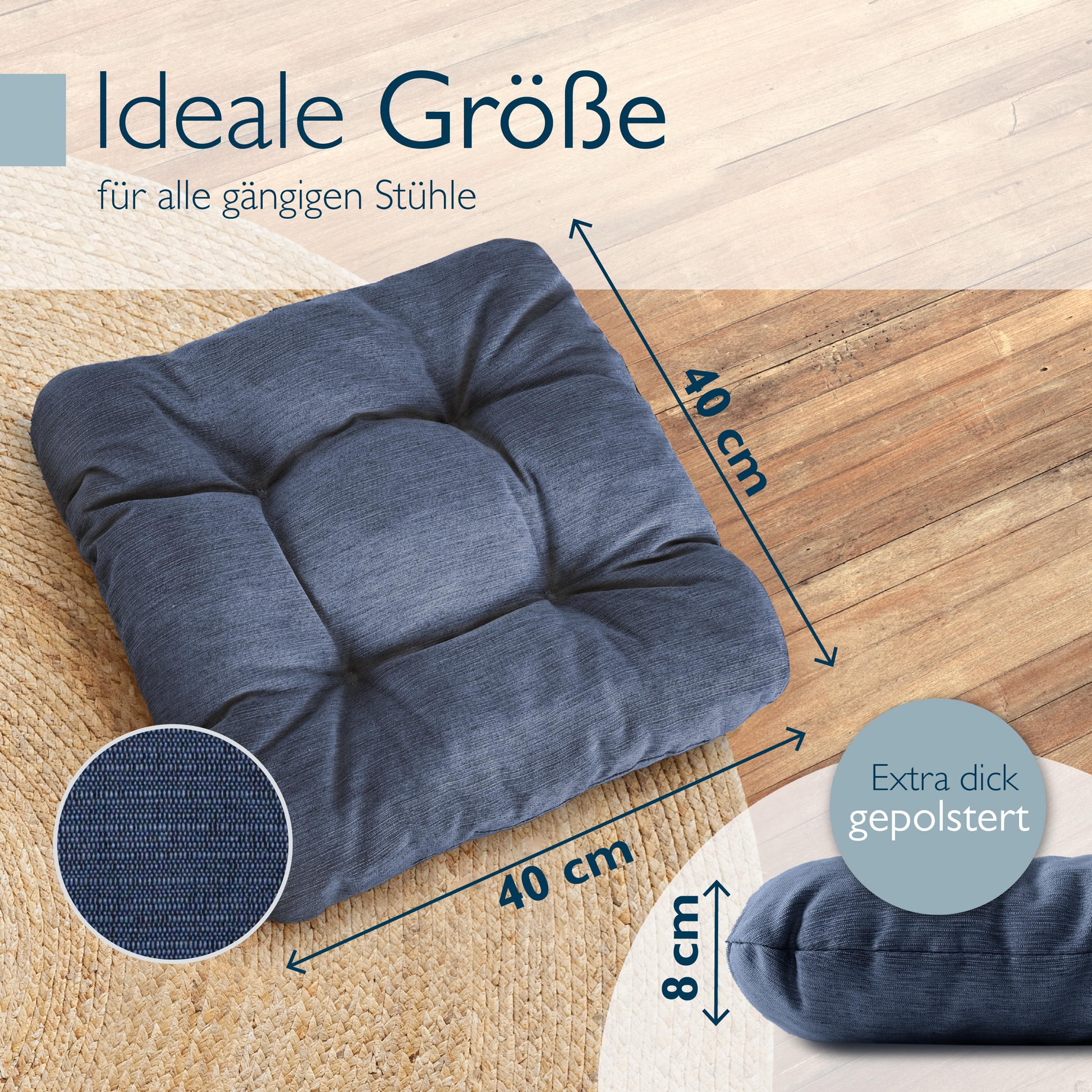 Beautissu Premium Indoor & Outdoor Sitzkissen 40×40x8 cm – Stuhlkissen