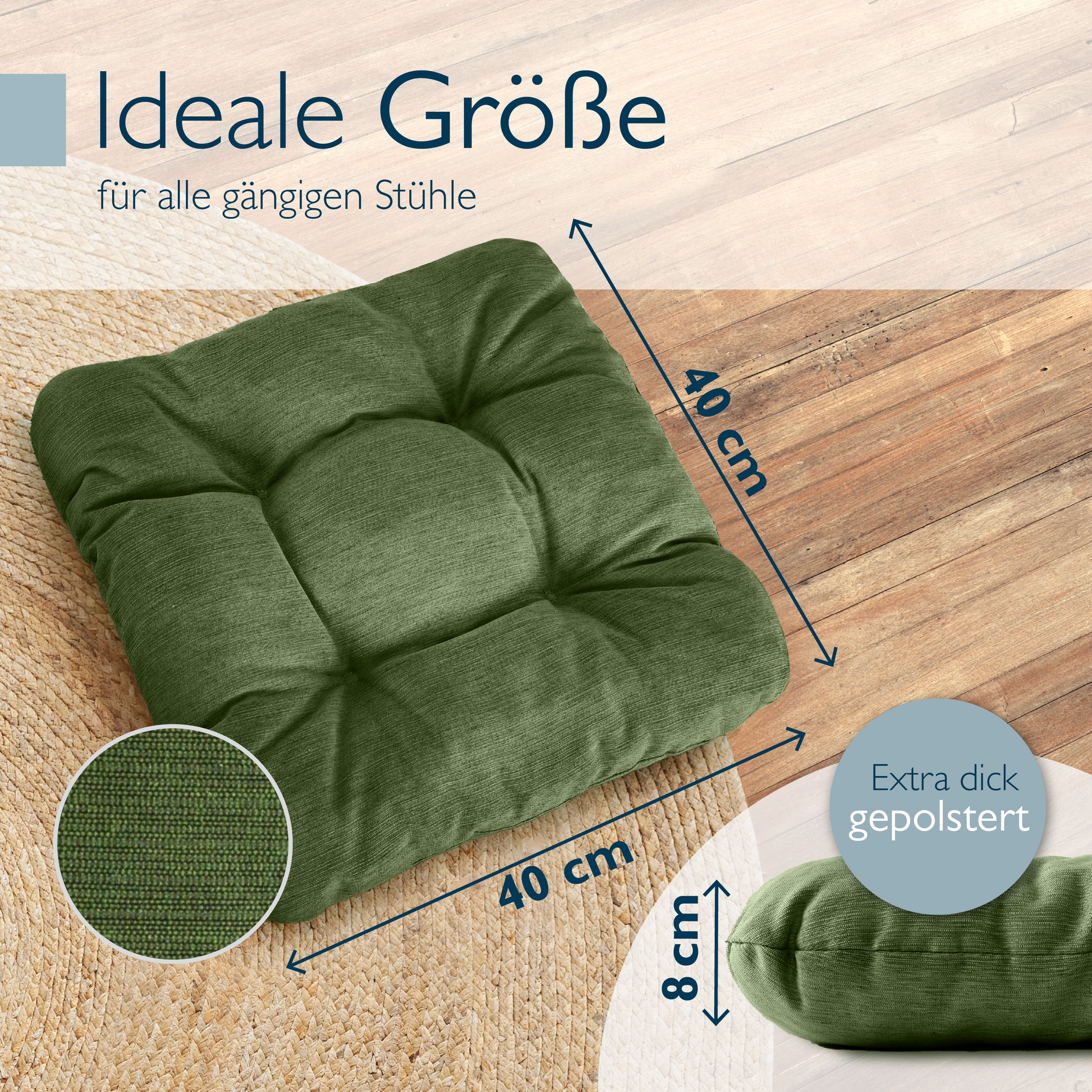 Beautissu Premium Indoor & Outdoor Sitzkissen 40×40x8 cm – Stuhlkissen
