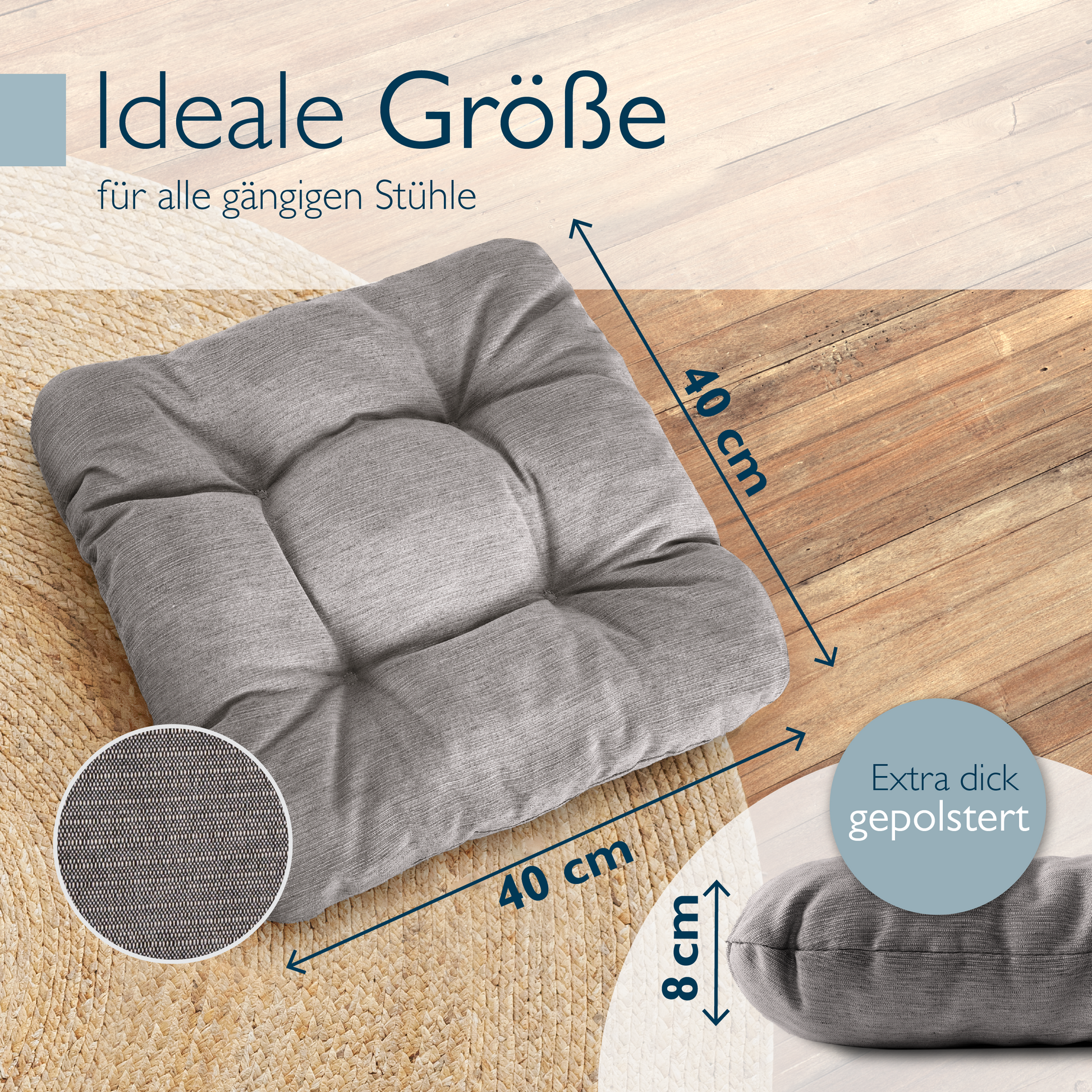 Beautissu Premium Indoor & Outdoor Sitzkissen 40×40x8 cm – Stuhlkissen