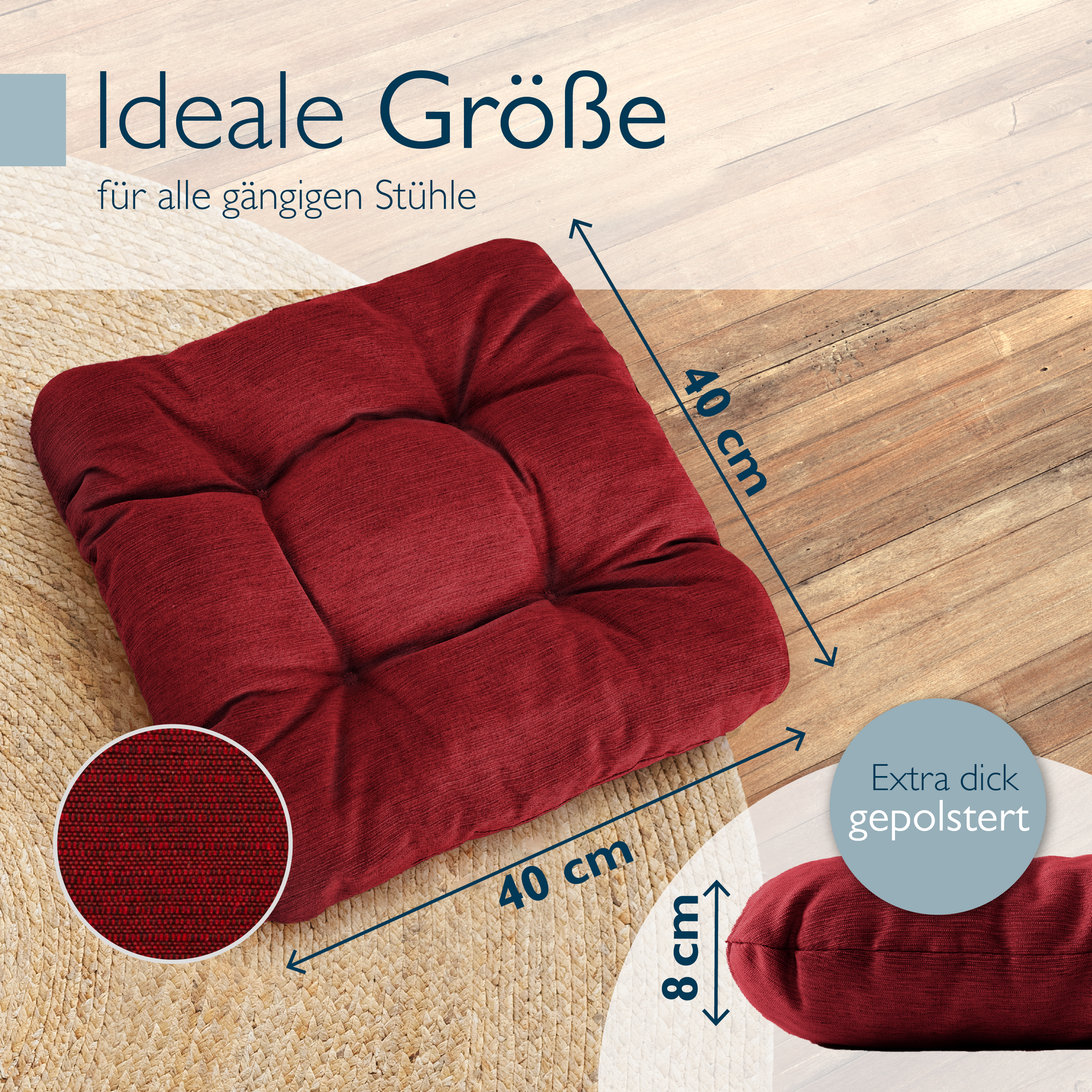 Beautissu Premium Indoor & Outdoor Sitzkissen 40×40x8 cm – Stuhlkissen