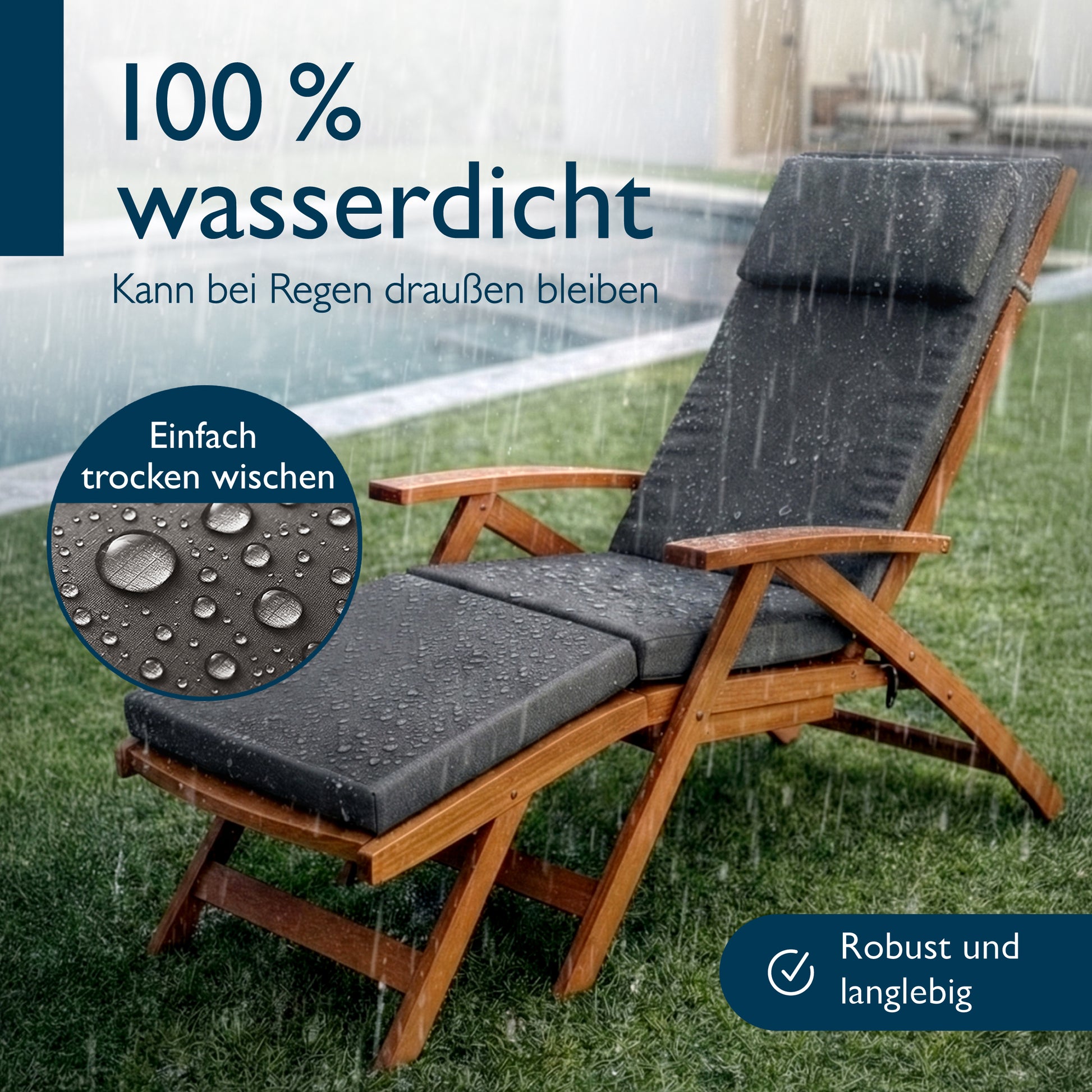 Beautissu 100% Wasserdicht Liegestuhl Polster Outdoor 175×45x5 cm – De