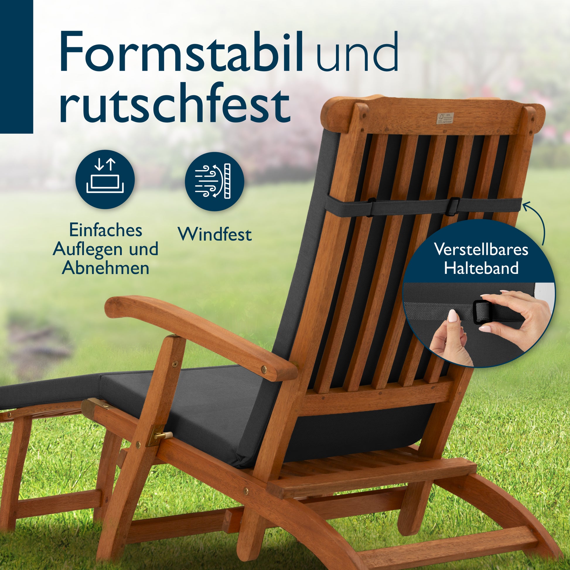Beautissu 100% Wasserdicht Liegestuhl Polster Outdoor 175×45x5 cm – De