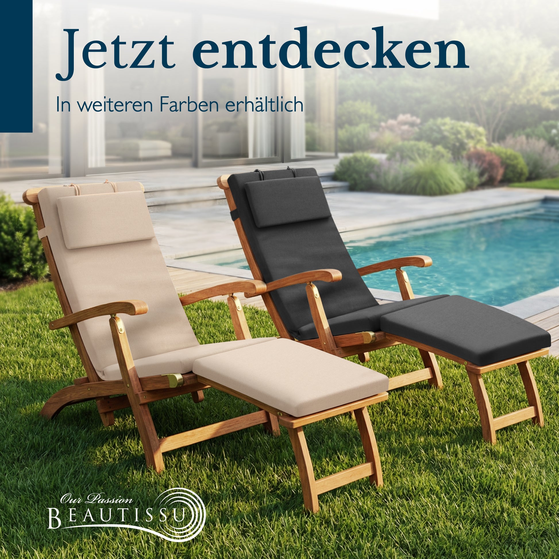 Beautissu 100% Wasserdicht Liegestuhl Polster Outdoor 175×45x5 cm – De